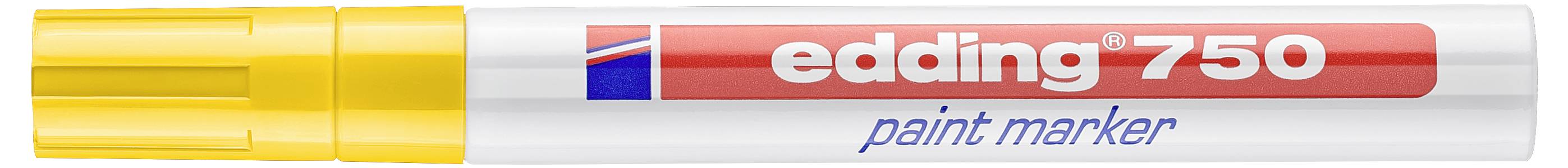 Weißer edding 750 Lackmarker mit gelbem Deckel und Ende, beschriftet mit „edding 750" und „paint marker".