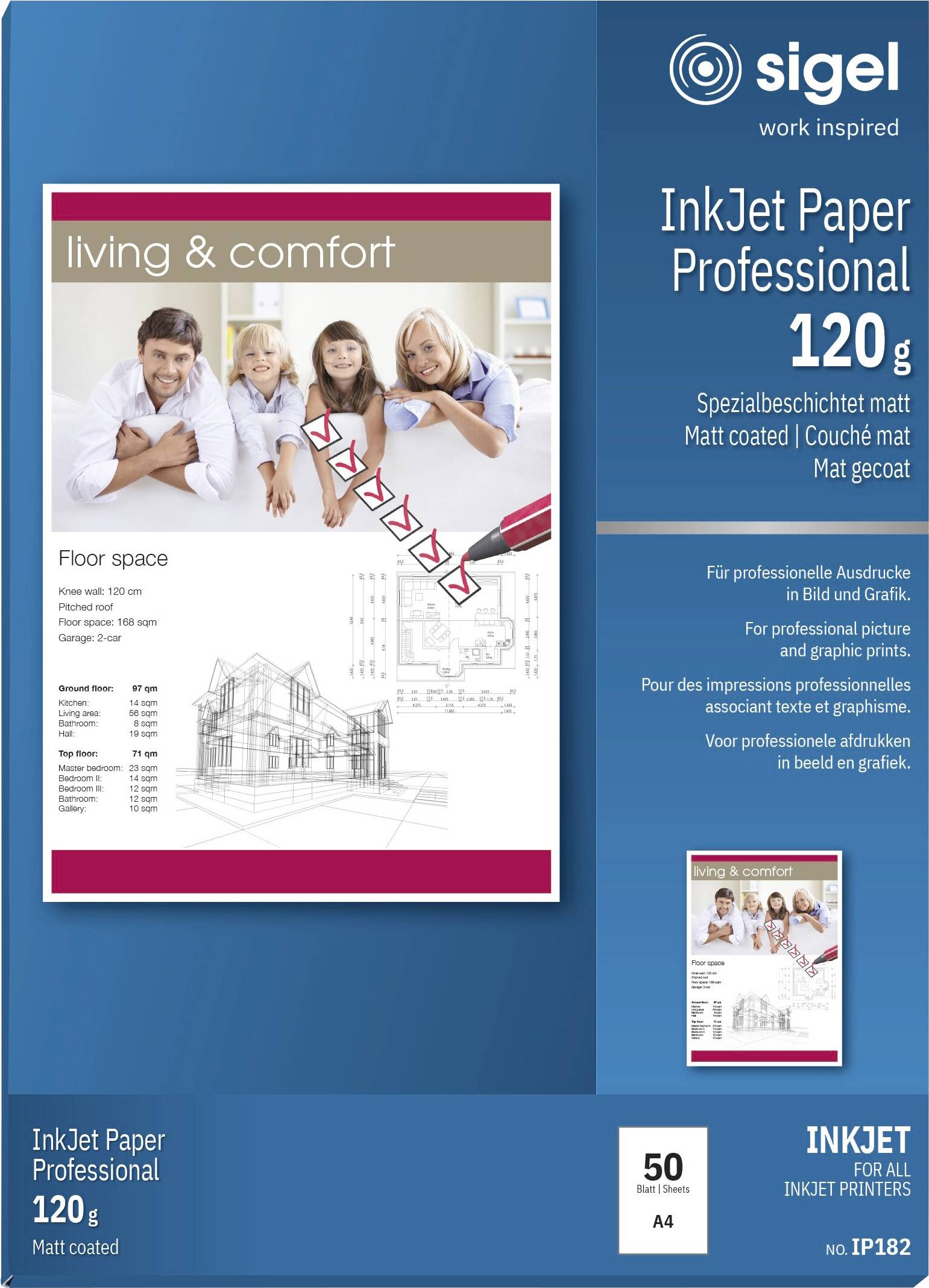 Sigel InkJet Papier Professional 120 g, matt beschichtet, mit einer Musterbefdruckung „living & comfort