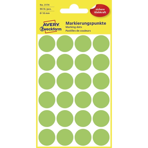 Avery-Zweckform 3174 Markierungspunkte Etiketten Ø 18mm Leuchtgrün 96 St. Permanent haftend Papier Avery-Zweckform 3174 Markierungspunkte Etiketten Ø 18mm Leuchtgrün 96 St. Permanent haftend Papier