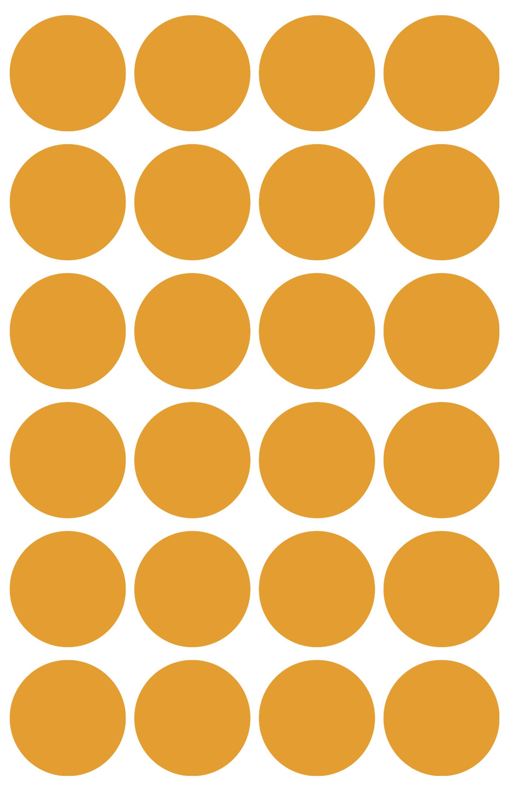Sechs Reihen mit je vier orangefarbenen Kreisen auf weißem Hintergrund, die ein 4x6-Gitter aus identischen Punkten bilden.
