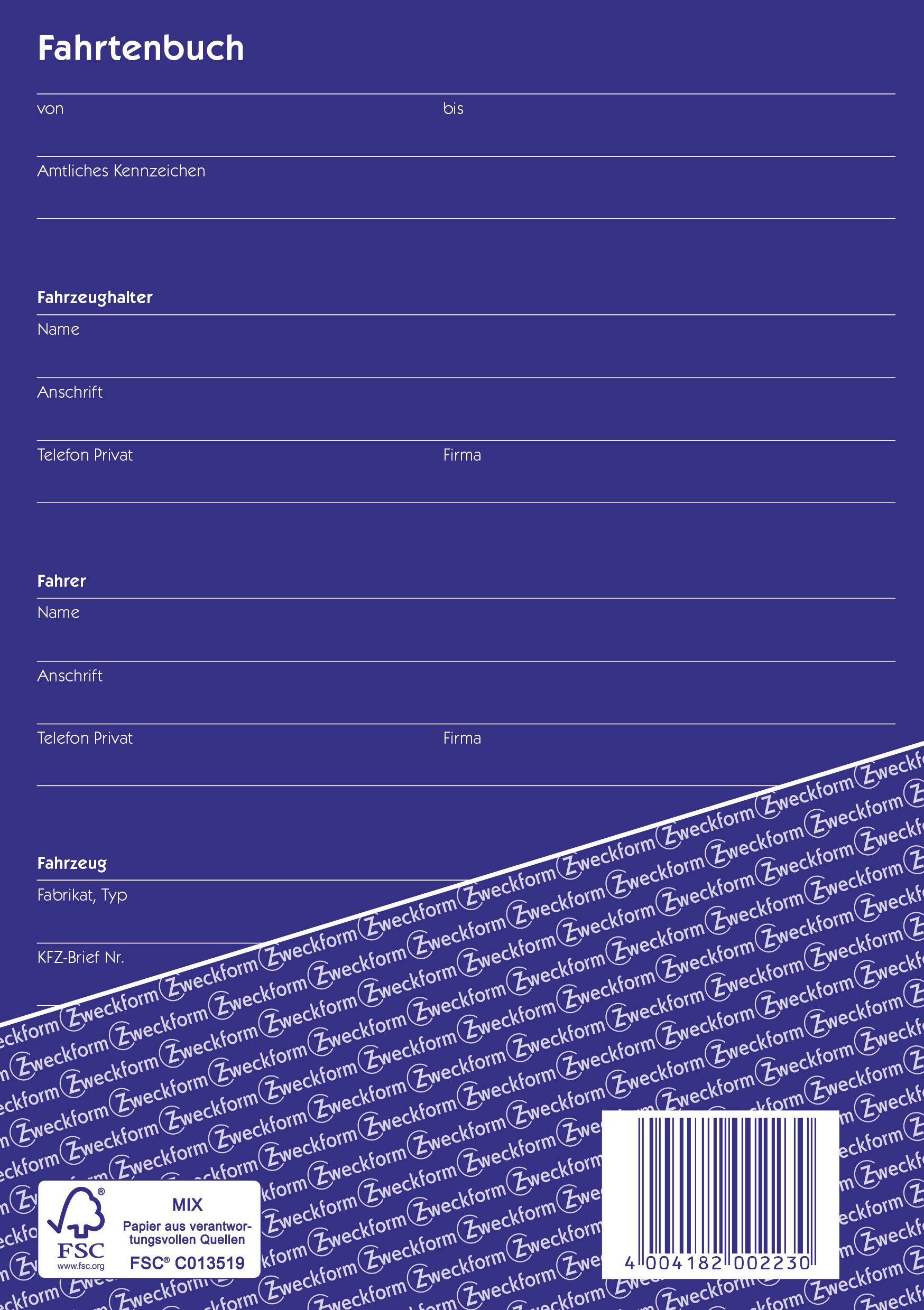 Avery-Zweckform 223 DIN A5 Fahrtenbuch Anzahl der Blätter: 40 Weiß 40 Blatt