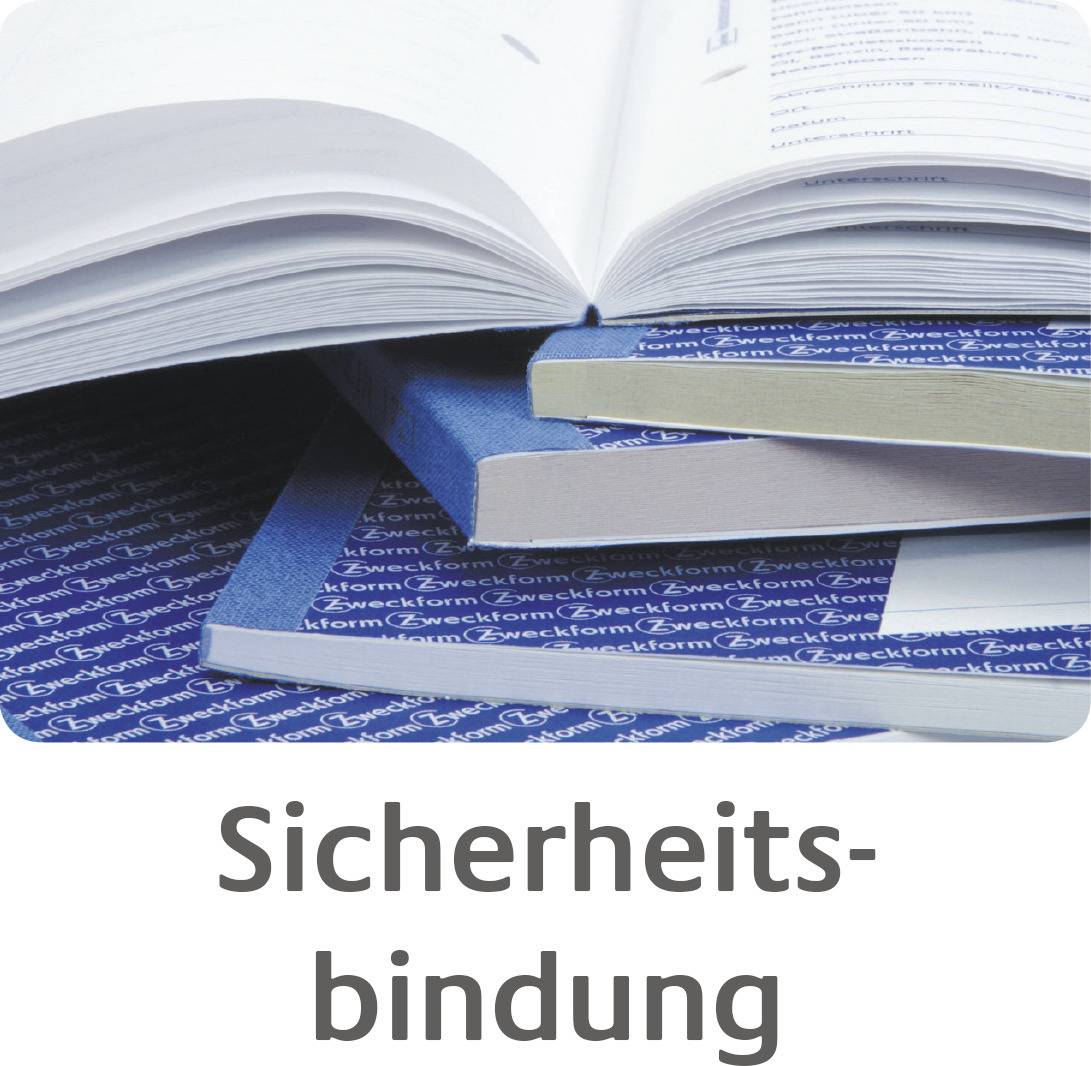 Eine Auswahl an geöffneten, eng gebundenen Büchern auf einem Tisch. Der Titel 'Sicherheitsbindung' wird unter den Büchern angezeigt.