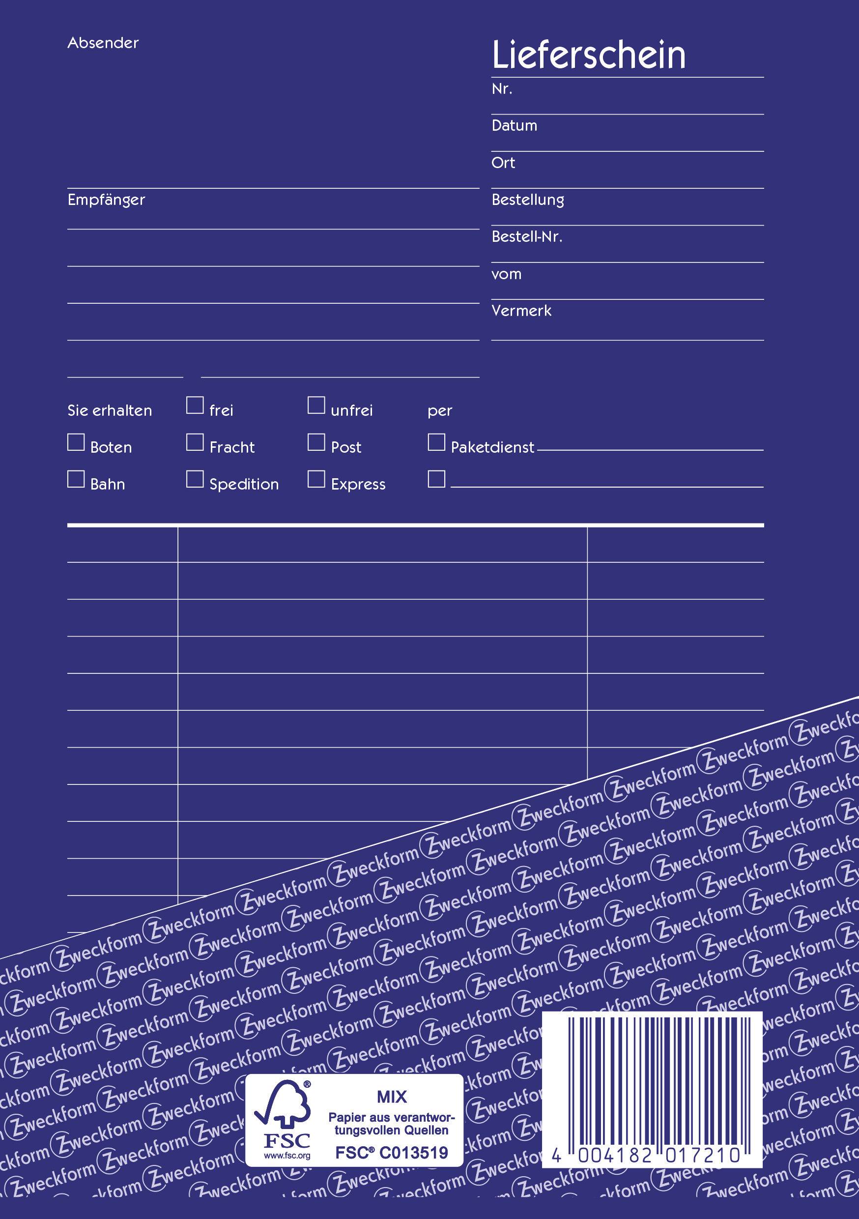 Avery-Zweckform Lieferschein Formular 1721 DIN A5 Weiß Anzahl der Blätter: 40