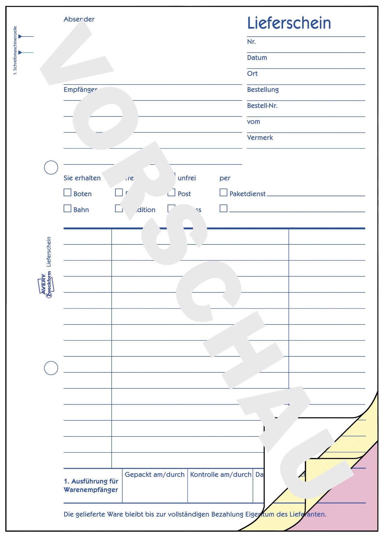 Avery-Zweckform Lieferschein Formular 1721 DIN A5 Weiß Anzahl der Blätter: 40