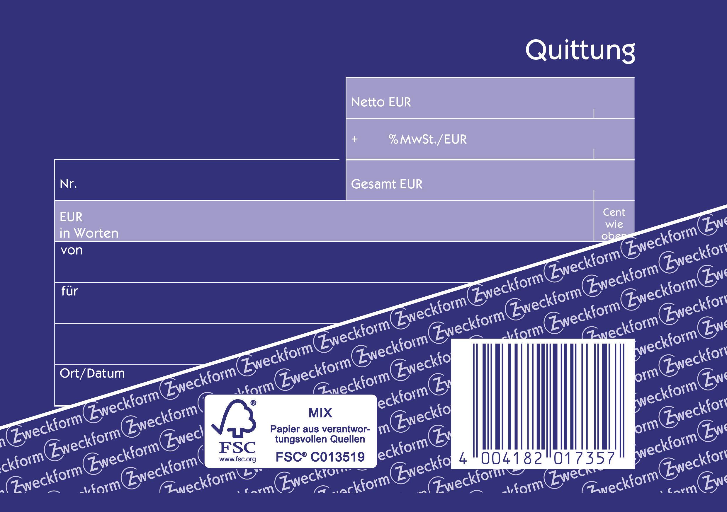 Avery-Zweckform 1735 Quittung Formular DIN A6 quer Anzahl der Blätter: 40 Weiß 80 Blatt