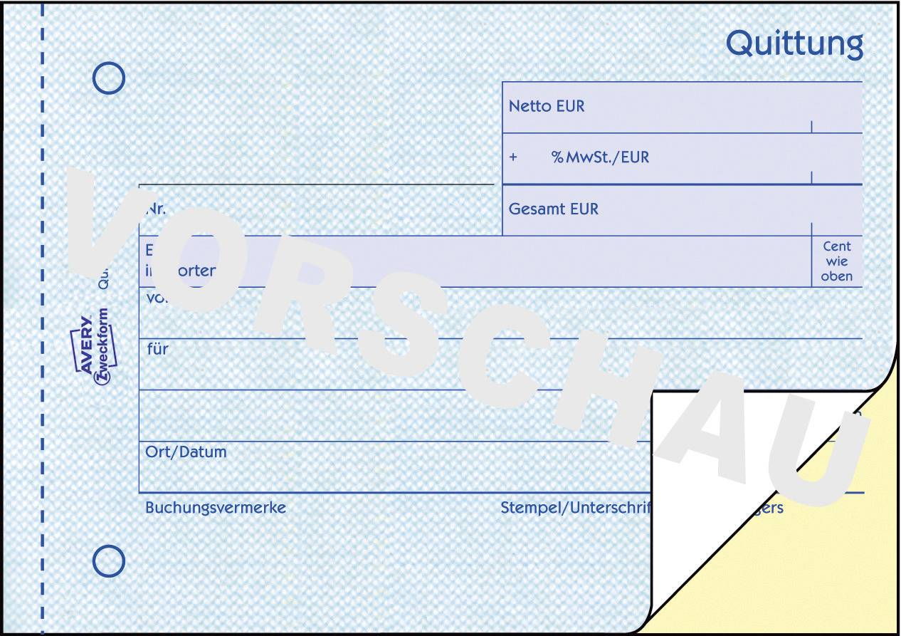 Avery-Zweckform 1735 Quittung Formular DIN A6 quer Anzahl der Blätter: 40 Weiß 80 Blatt
