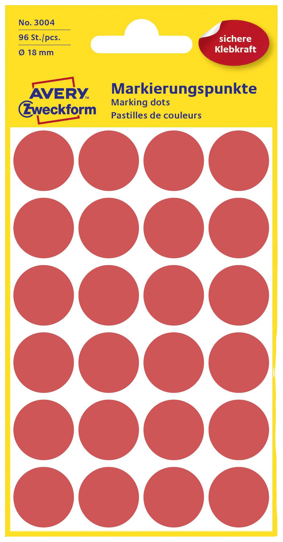 Avery-Zweckform 3004 Markierungspunkte Etiketten Ø 18mm Rot 96 St. Permanent haftend Papier