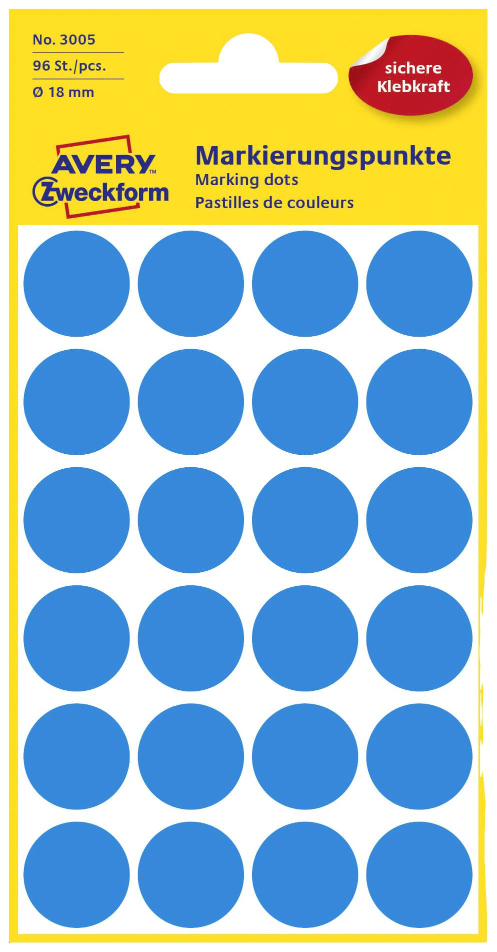 Avery-Zweckform 3005 Markierungspunkte Etiketten Ø 18mm Blau 96 St. Permanent haftend Papier