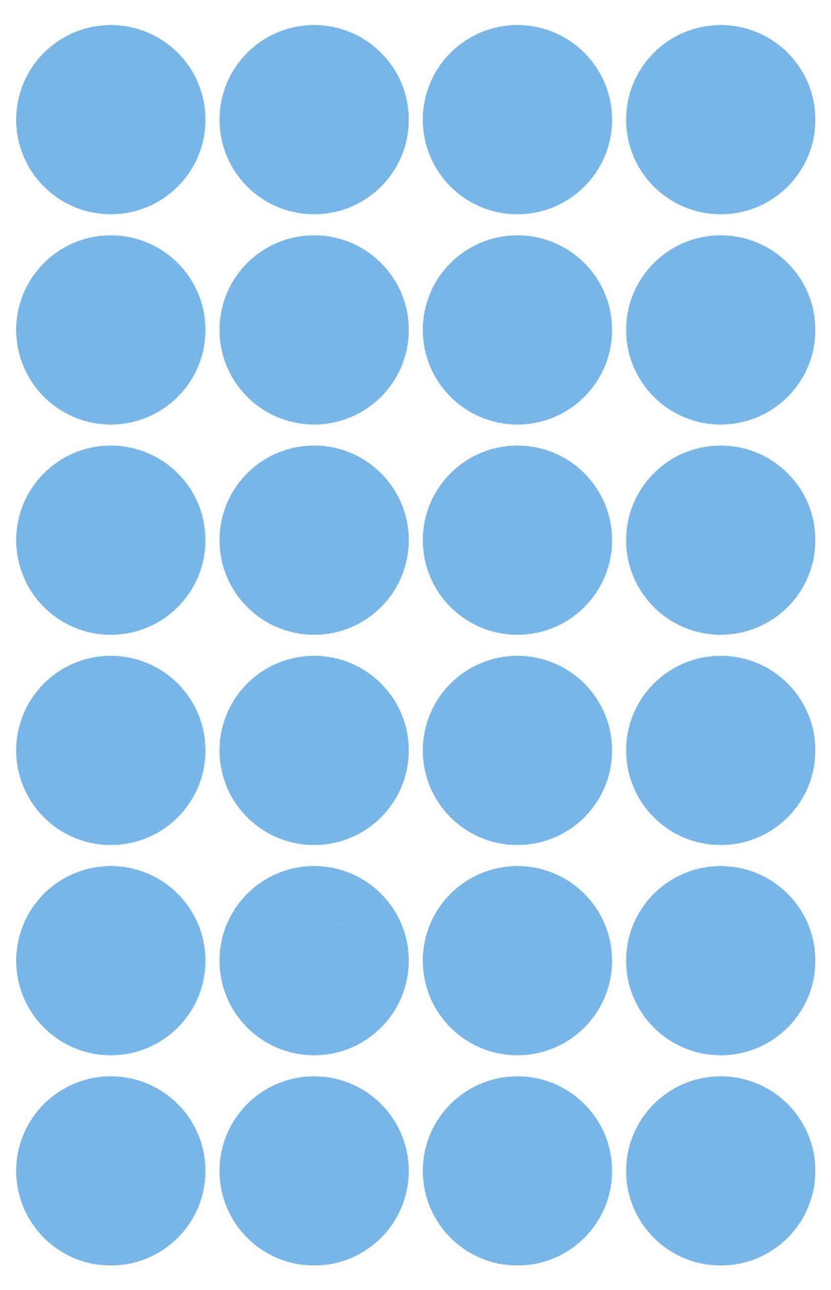 Gitter aus 24 blauen Kreisen, angeordnet in 6 Reihen und 4 Spalten auf weißem Hintergrund.