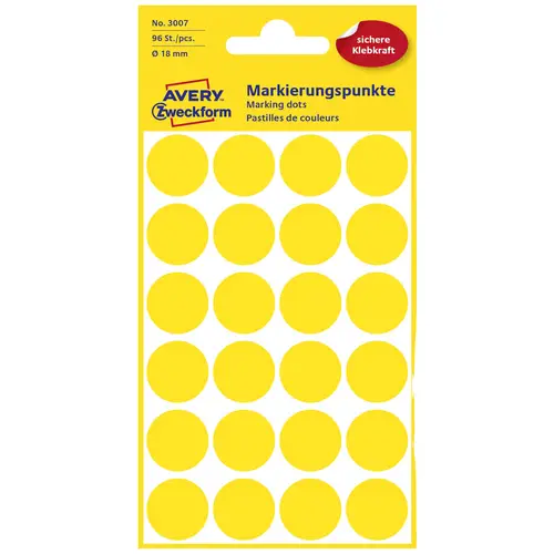 Avery-Zweckform 3007 Markierungspunkte Etiketten Ø 18mm Gelb 96 St. Permanent haftend Papier Avery-Zweckform 3007 Markierungspunkte Etiketten Ø 18mm Gelb 96 St. Permanent haftend Papier