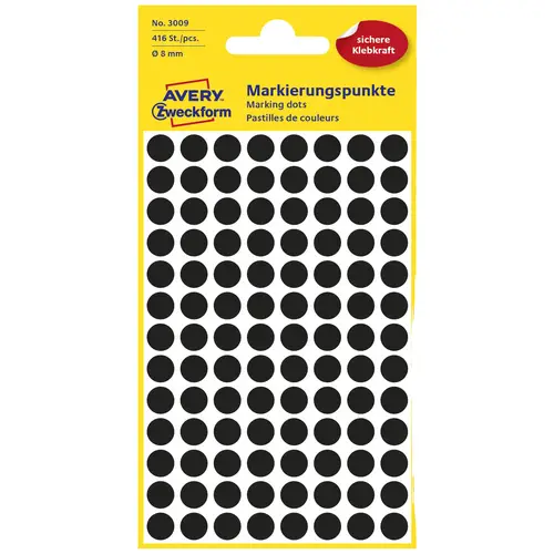 Avery-Zweckform 3009 Markierungspunkte Etiketten Ø 8mm Schwarz 416 St. Permanent haftend Papier Avery-Zweckform 3009 Markierungspunkte Etiketten Ø 8mm Schwarz 416 St. Permanent haftend Papier