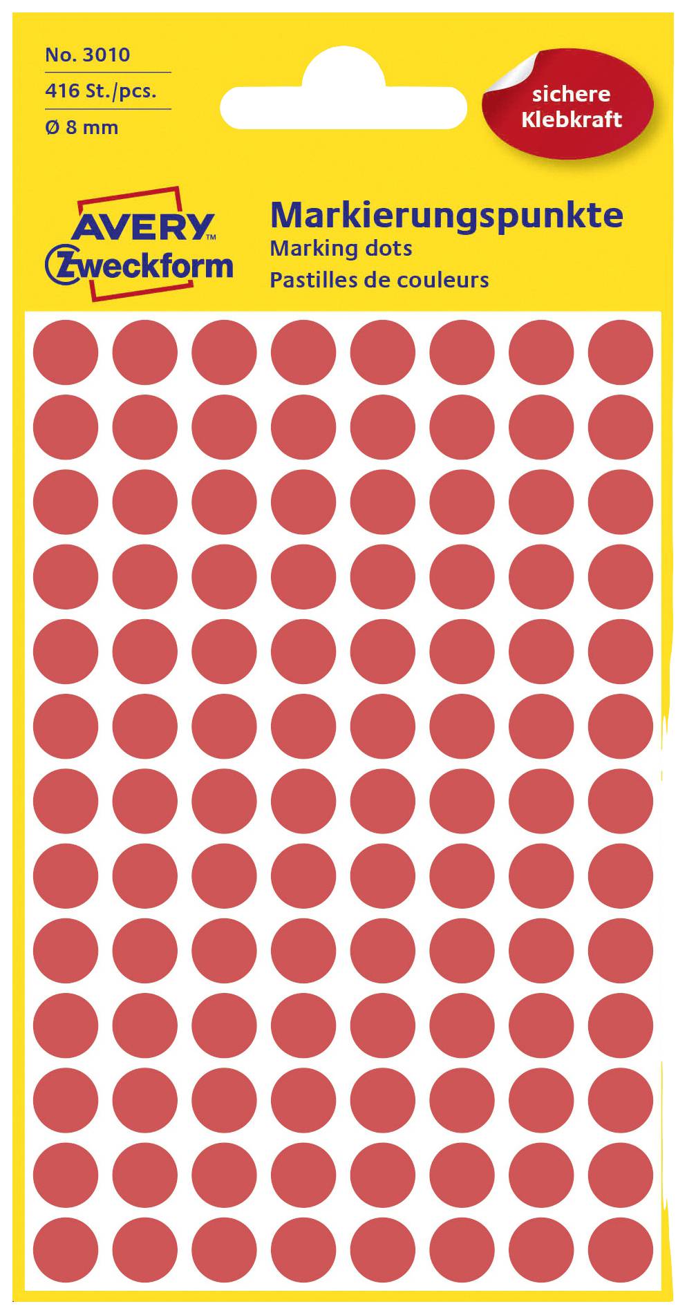 Avery-Zweckform 3010 Markierungspunkte Etiketten Ø 8mm Rot 416 St. Permanent haftend Papier