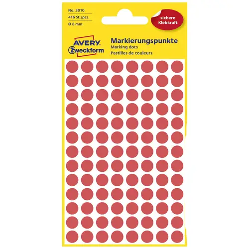 Avery-Zweckform 3010 Markierungspunkte Etiketten Ø 8mm Rot 416 St. Permanent haftend Papier Avery-Zweckform 3010 Markierungspunkte Etiketten Ø 8mm Rot 416 St. Permanent haftend Papier