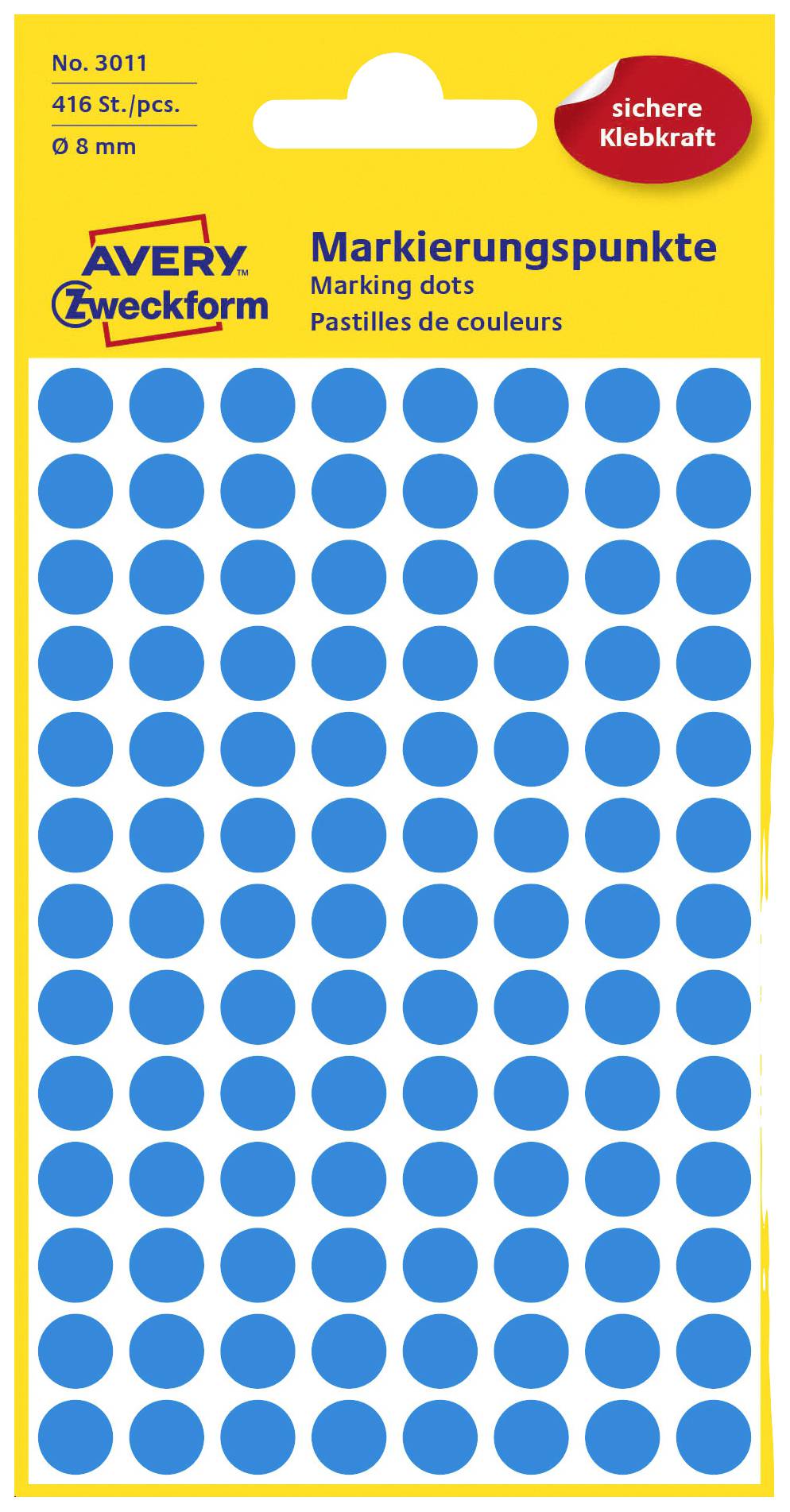 Avery-Zweckform 3011 Markierungspunkte Etiketten Ø 8mm Blau 416 St. Permanent haftend Papier