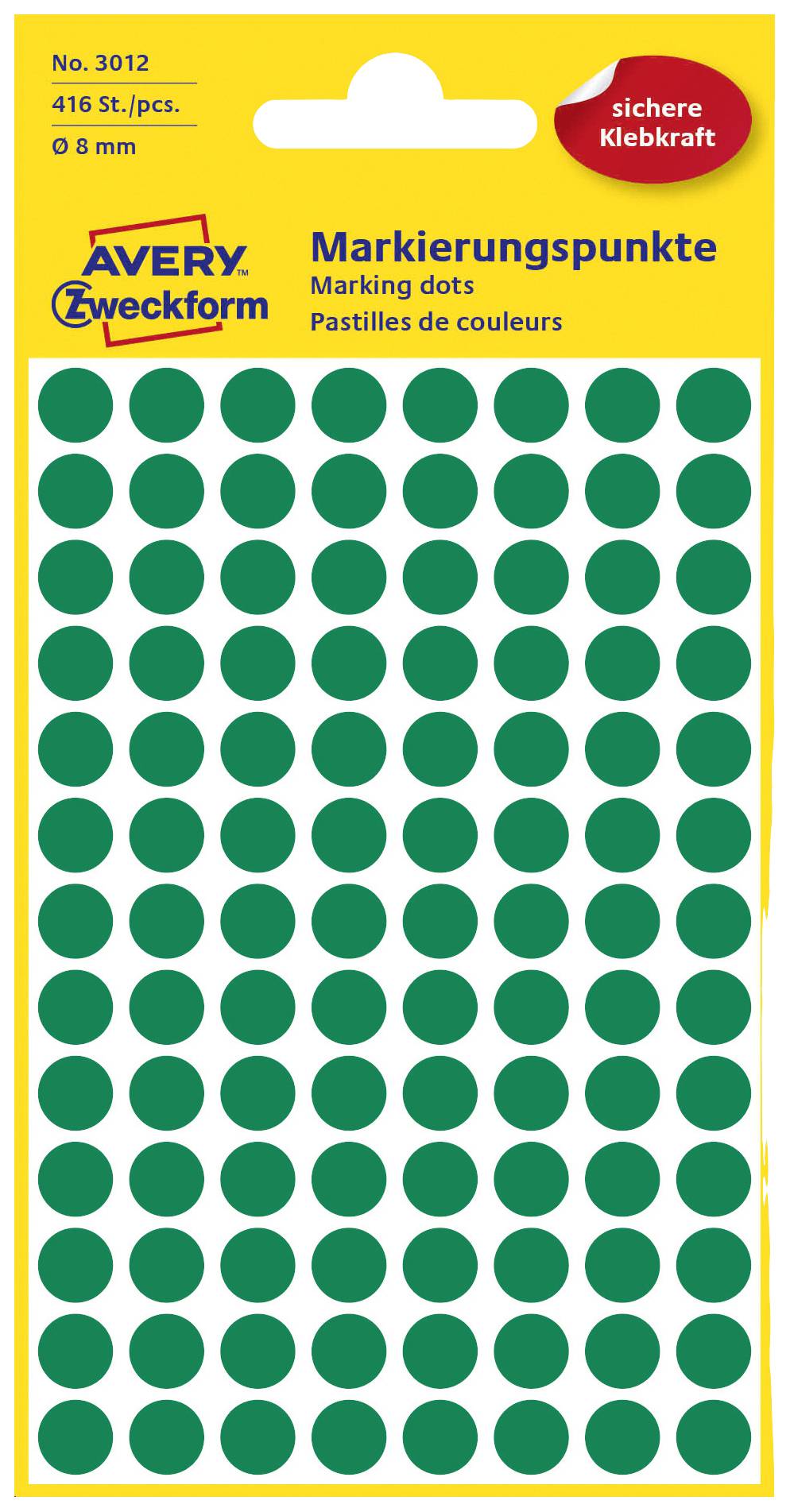 Avery-Zweckform 3012 Markierungspunkte Etiketten Ø 8mm Grün 416 St. Permanent haftend Papier