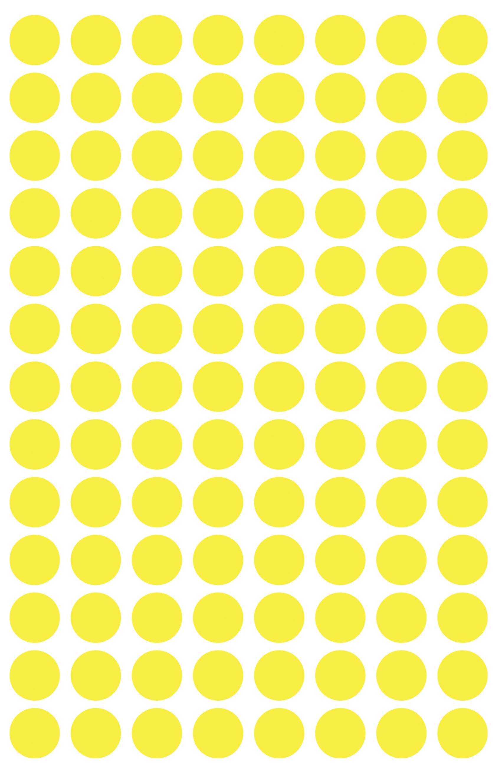 Gitter aus gleichmäßig verteilten gelben Kreisen auf weißem Hintergrund, das ein einfaches sich wiederholendes Punktmuster bildet.
