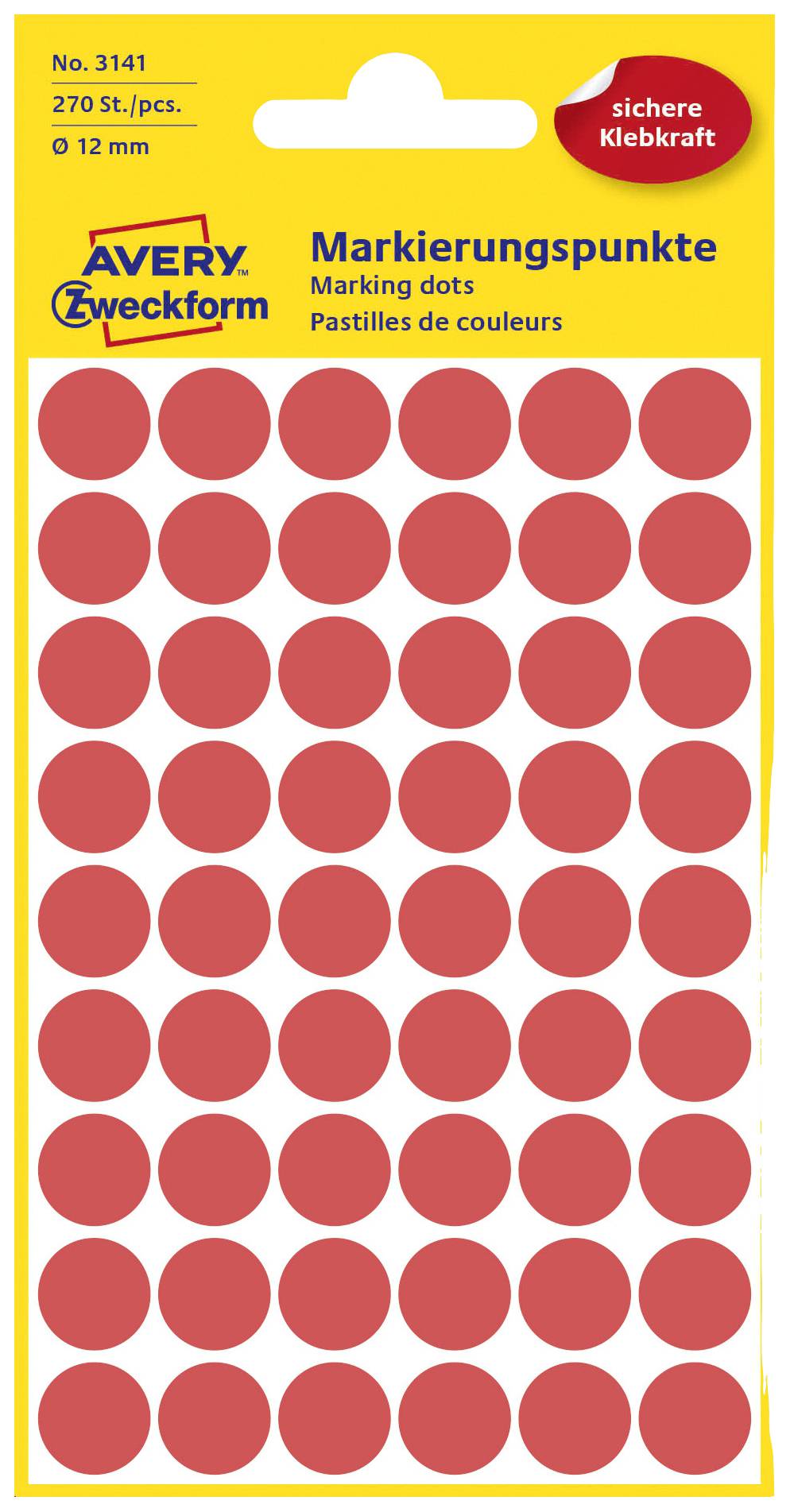 Avery-Zweckform 3141 Markierungspunkte Etiketten Ø 12mm Rot 270 St. Permanent haftend Papier