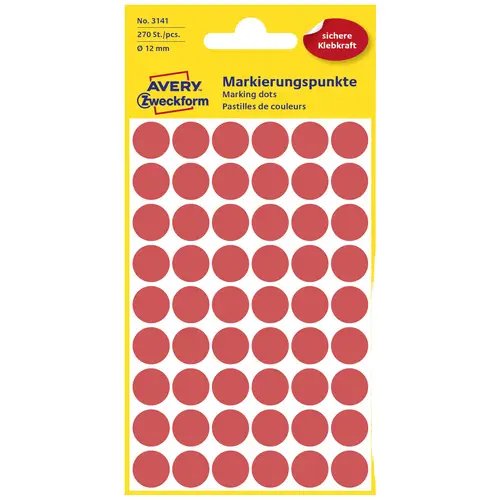 Avery-Zweckform 3141 Markierungspunkte Etiketten Ø 12mm Rot 270 St. Permanent haftend Papier Avery-Zweckform 3141 Markierungspunkte Etiketten Ø 12mm Rot 270 St. Permanent haftend Papier