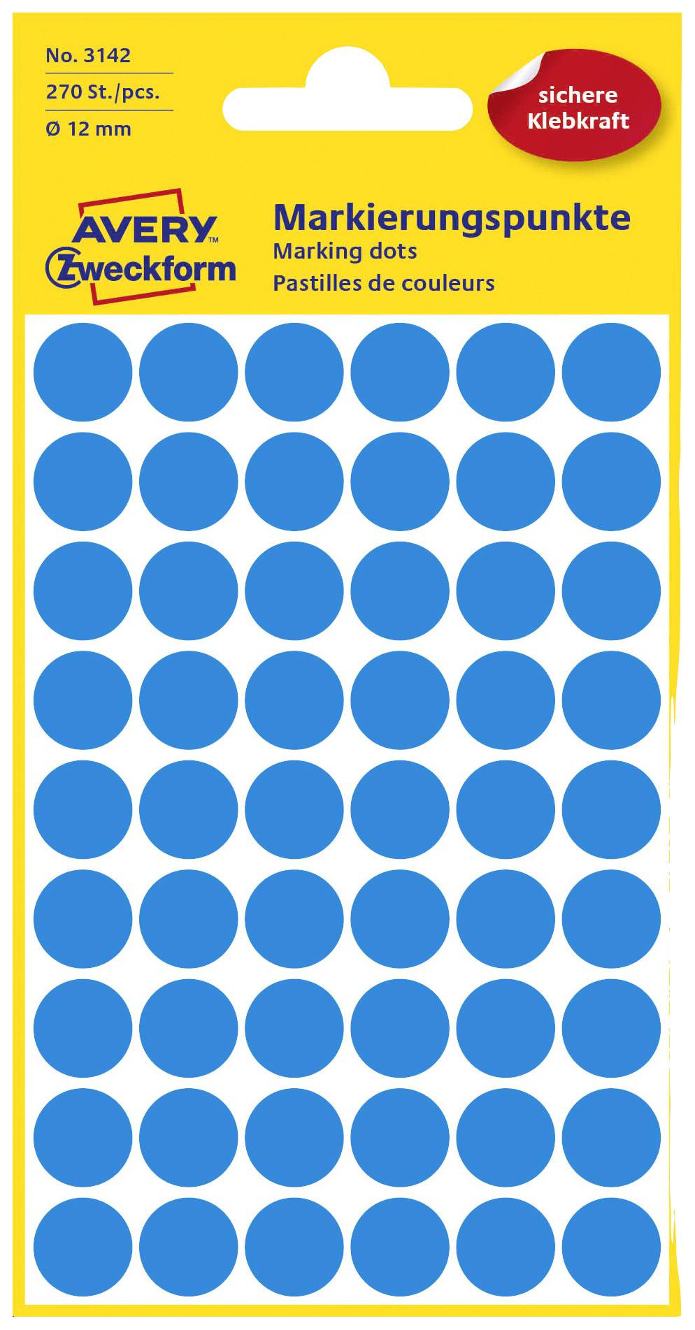 Avery-Zweckform 3142 Markierungspunkte Etiketten Ø 12mm Blau 270 St. Permanent haftend Papier