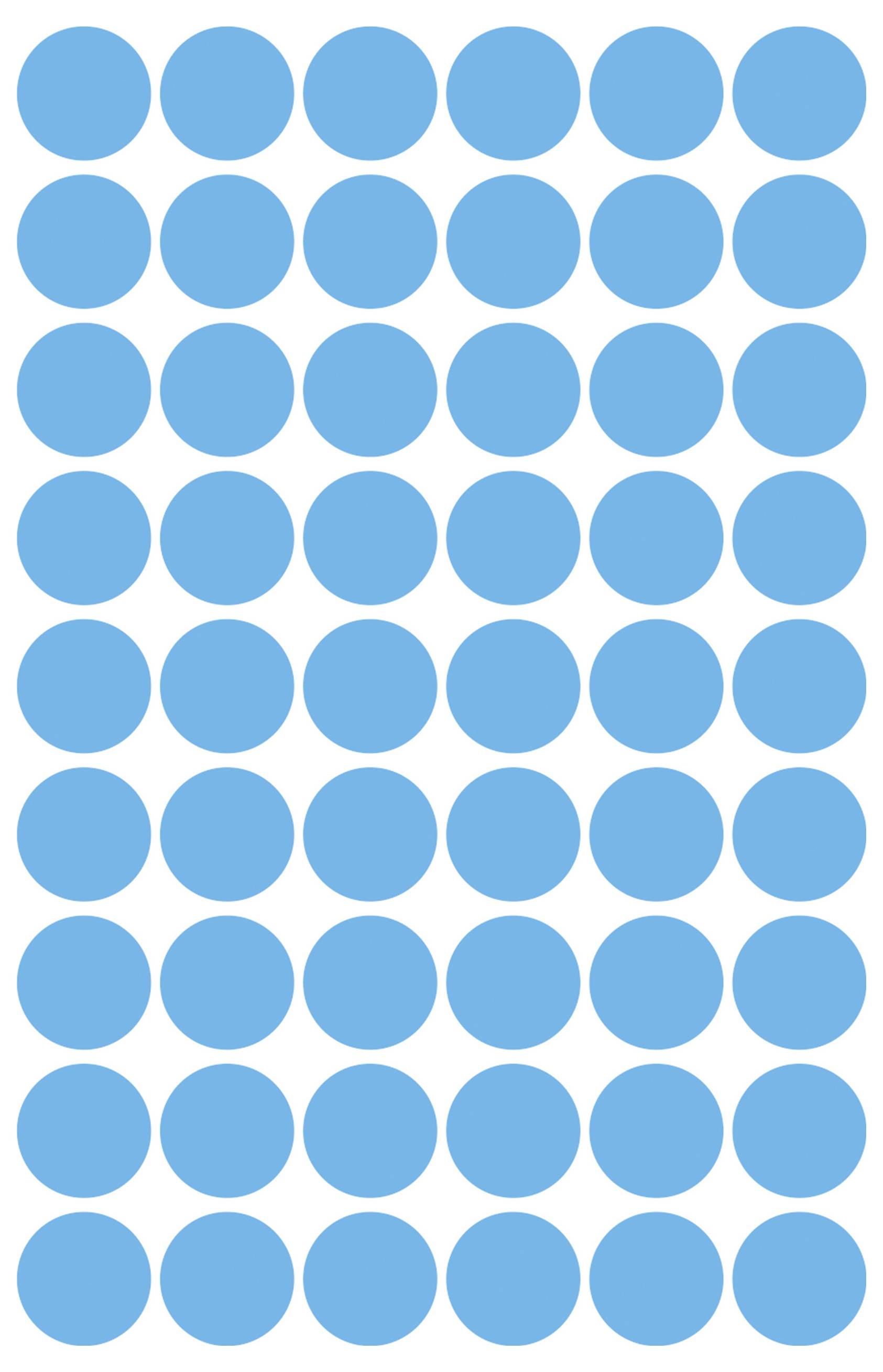 Ein Gitter aus 54 identischen blauen Kreisen, angeordnet in 9 Reihen und 6 Spalten auf weißem Hintergrund.