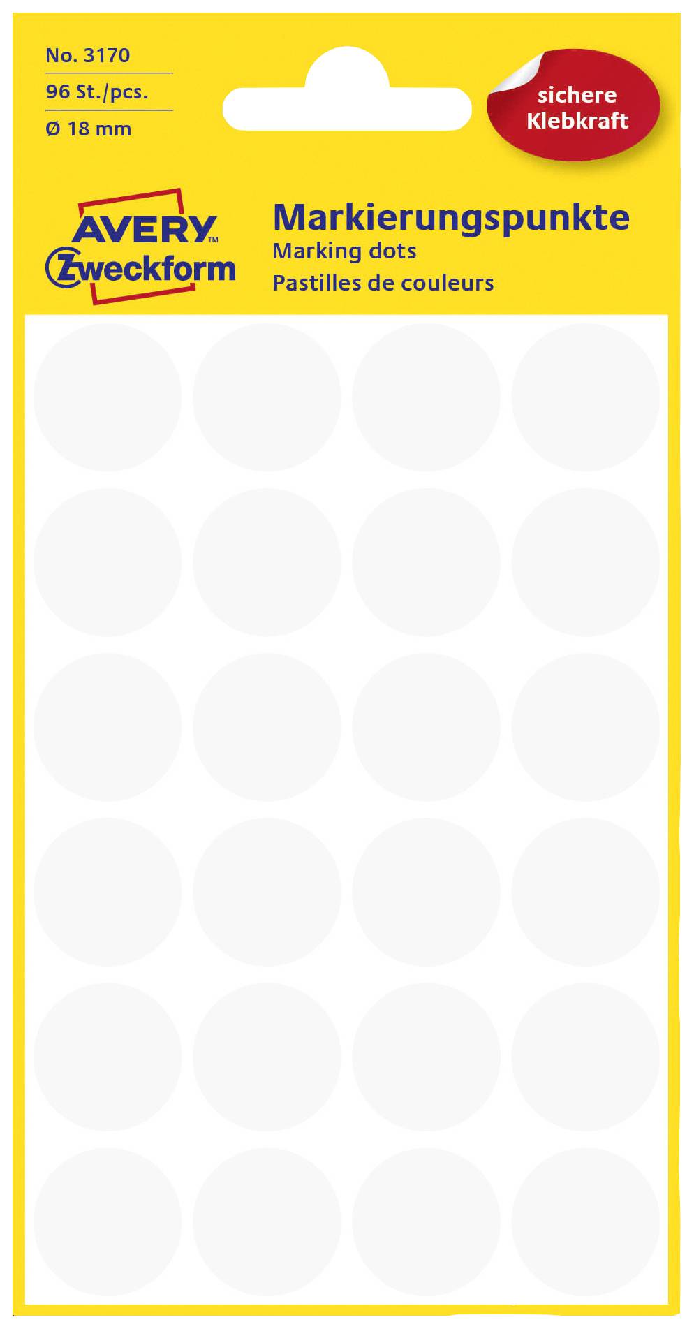 Avery-Zweckform 3170 Markierungspunkte Etiketten Ø 18mm Weiß 96 St. Permanent haftend Papier