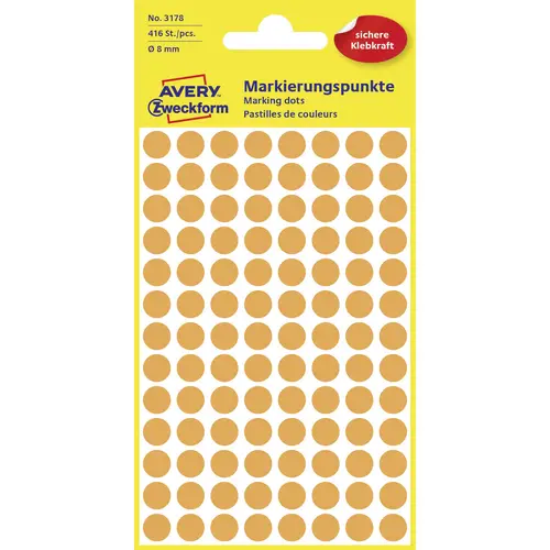 Avery-Zweckform 3178 Markierungspunkte Etiketten Ø 8 mm Leucht-Orange 416 St. Permanent haftend Pap Avery-Zweckform 3178 Markierungspunkte Etiketten Ø 8 mm Leucht-Orange 416 St. Permanent haftend Pap