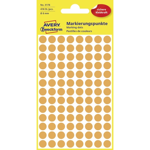 Avery-Zweckform 3178 Markierungspunkte Etiketten Ø 8 mm Leucht-Orange 416 St. Permanent haftend Pap Avery-Zweckform 3178 Markierungspunkte Etiketten Ø 8 mm Leucht-Orange 416 St. Permanent haftend Pap