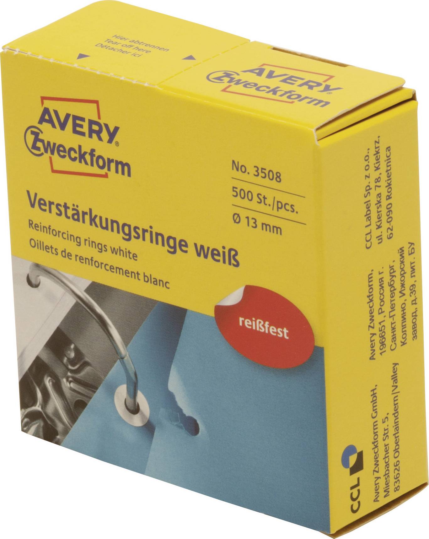 Avery Zweckform Lochverstärkungs- ring 3508 weiß 500 St./Pack.