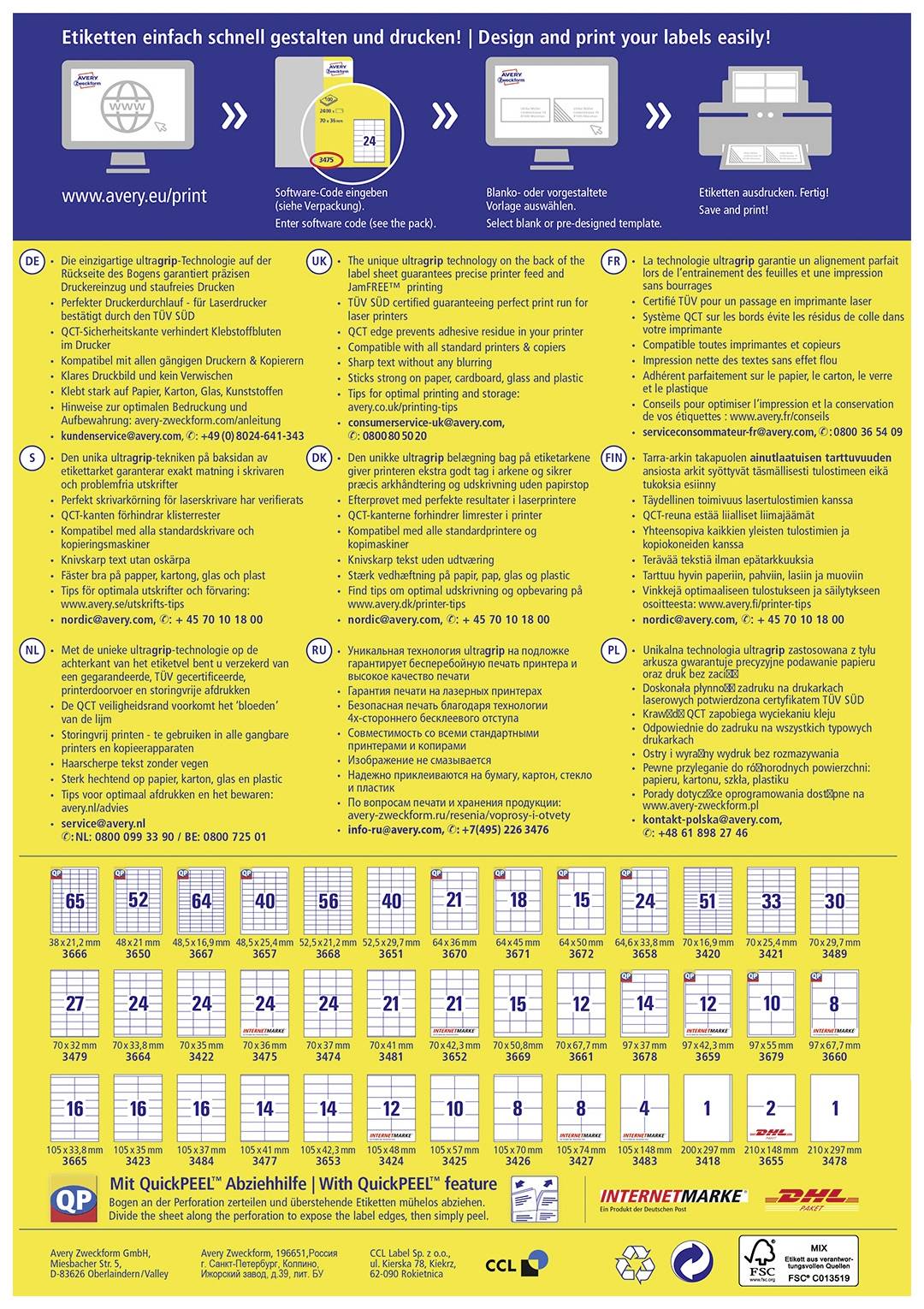 Avery-Zweckform 3658 Universal-Etiketten 64.6 x 33.8mm Papier Weiß 2400 St. Permanent haftend Tintenstrahldrucker, Laserdrucker