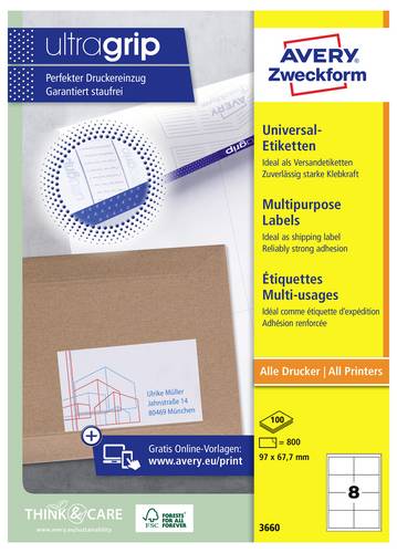 Avery-Zweckform 3660 Universal-Etiketten 97 x 67.7 mm Papier Weiß 800 St. Permanent haftend Tintens