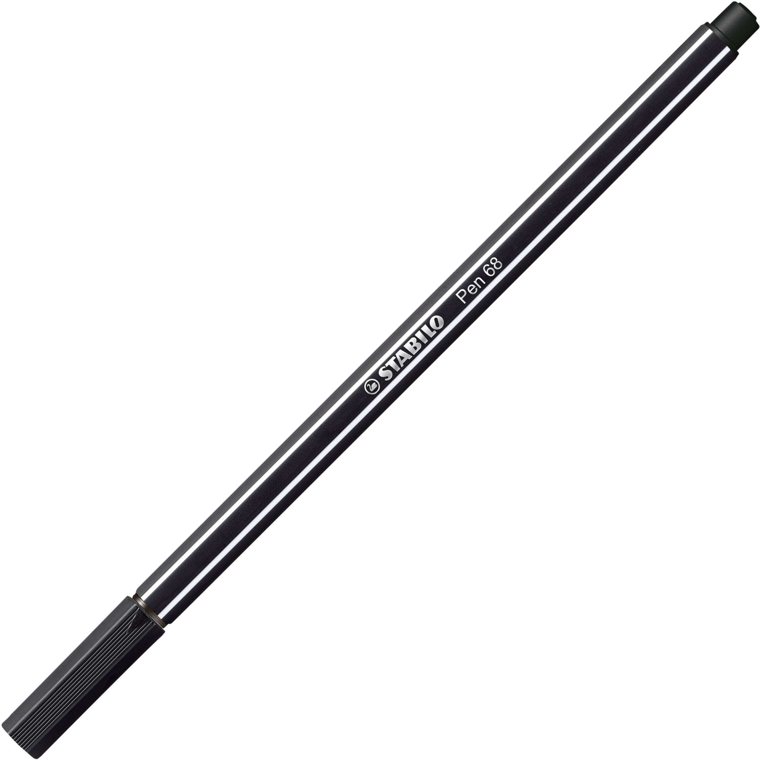 Ein schwarzer Fineliner-Stift von Stabilo mit der Aufschrift 'Pen 68'. Ideal für präzises Schreiben und Zeichnen.