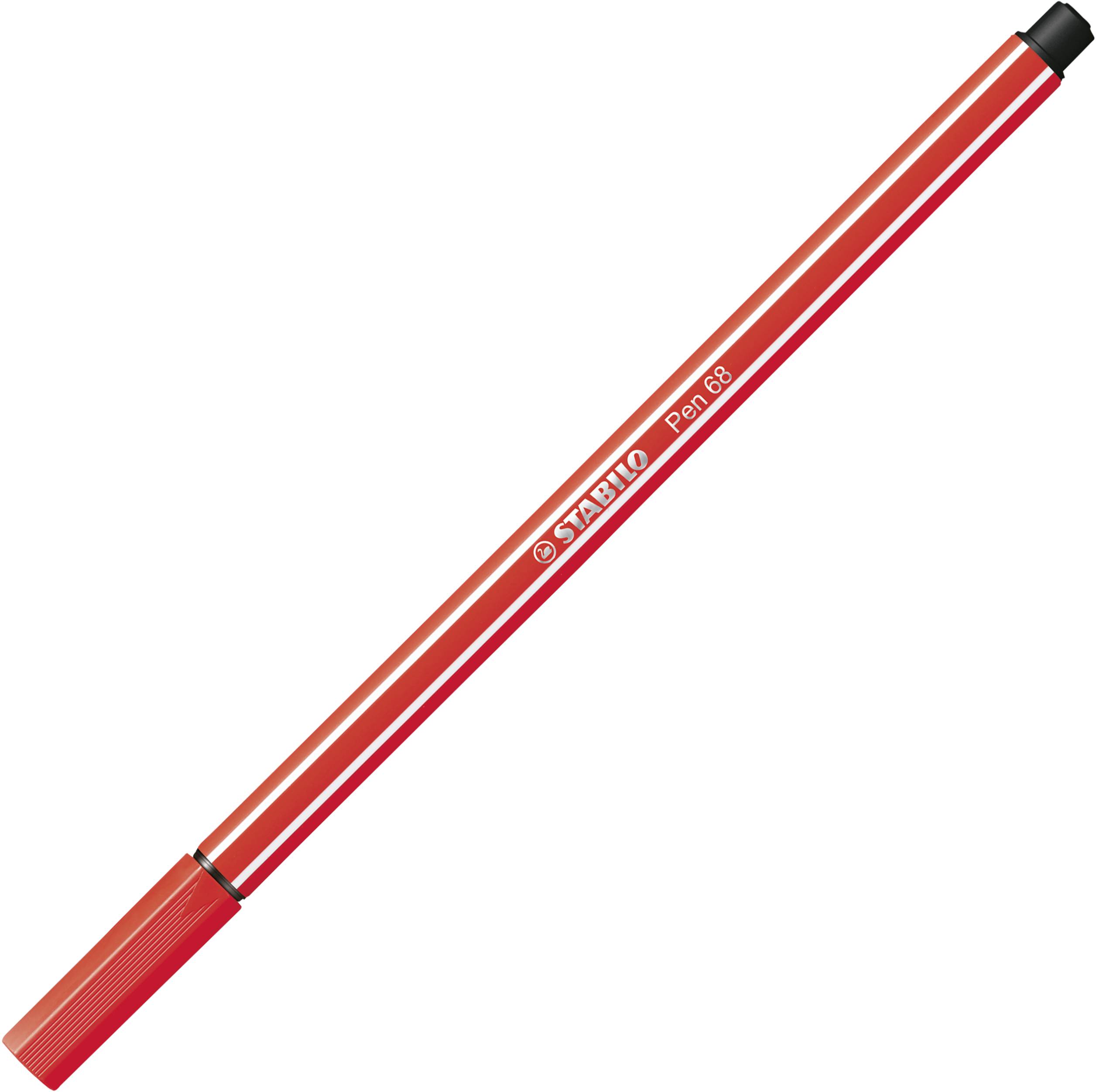 Roter Filzstift mit schwarzer Kappe, markiert mit 'STABILO Pen 68'. Ideal zum Zeichnen und Schreiben.