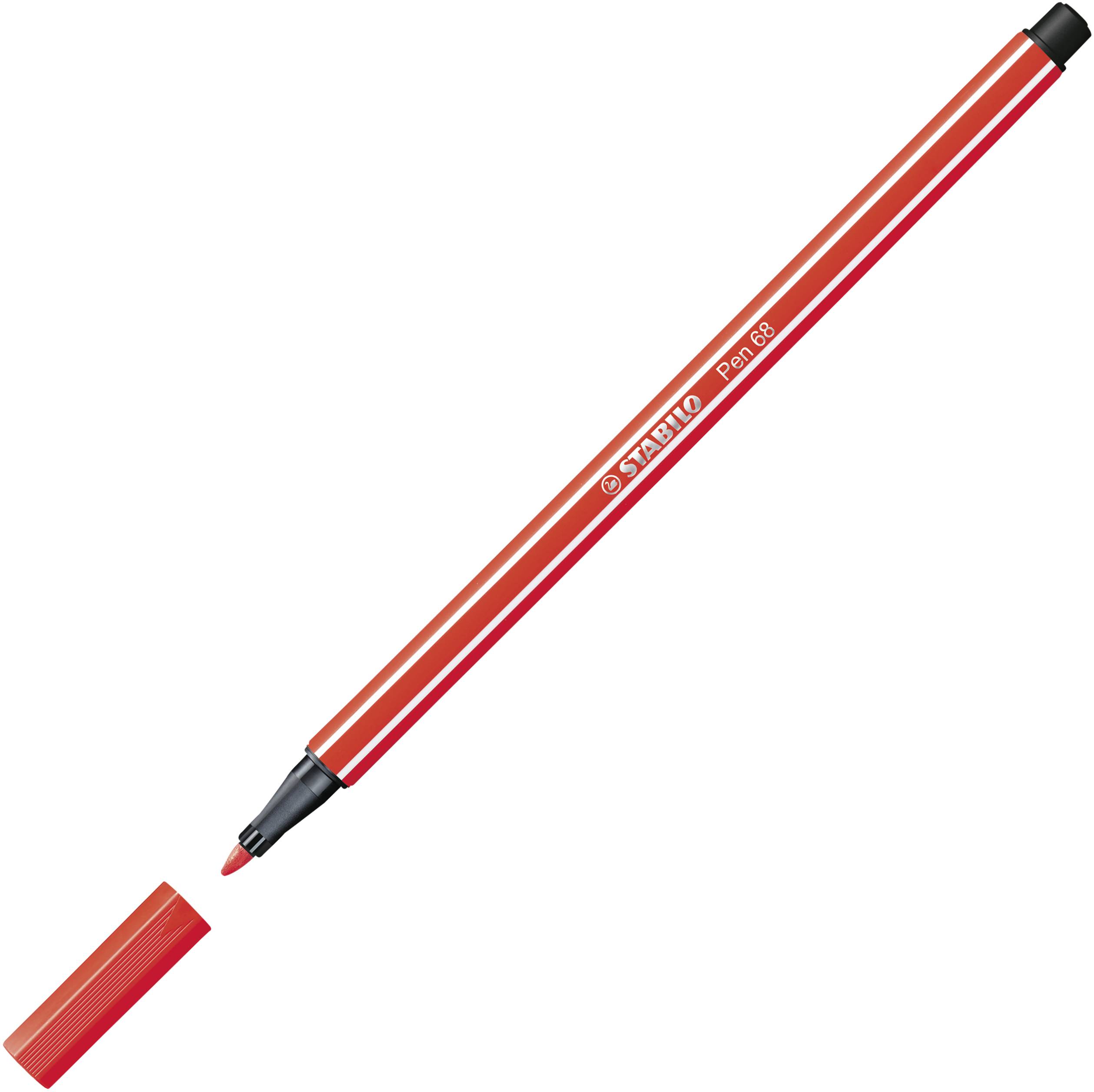 Ein roter Fineliner-Stift mit abgenommenem Deckel, diagonal auf weißem Hintergrund liegend.