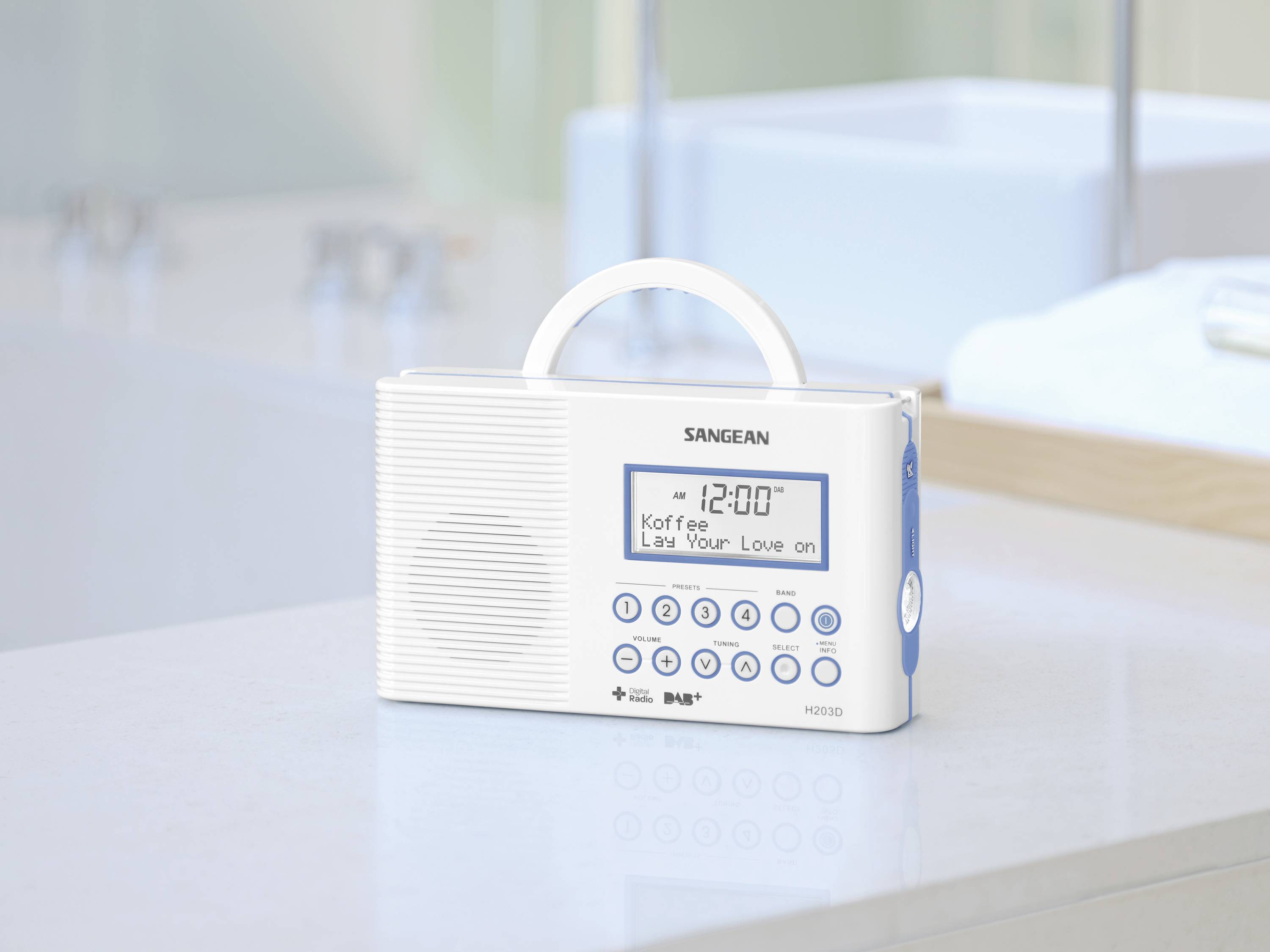 Sangean H203 Badradio DAB+, UKW Taschenlampe, wasserdicht Weiß