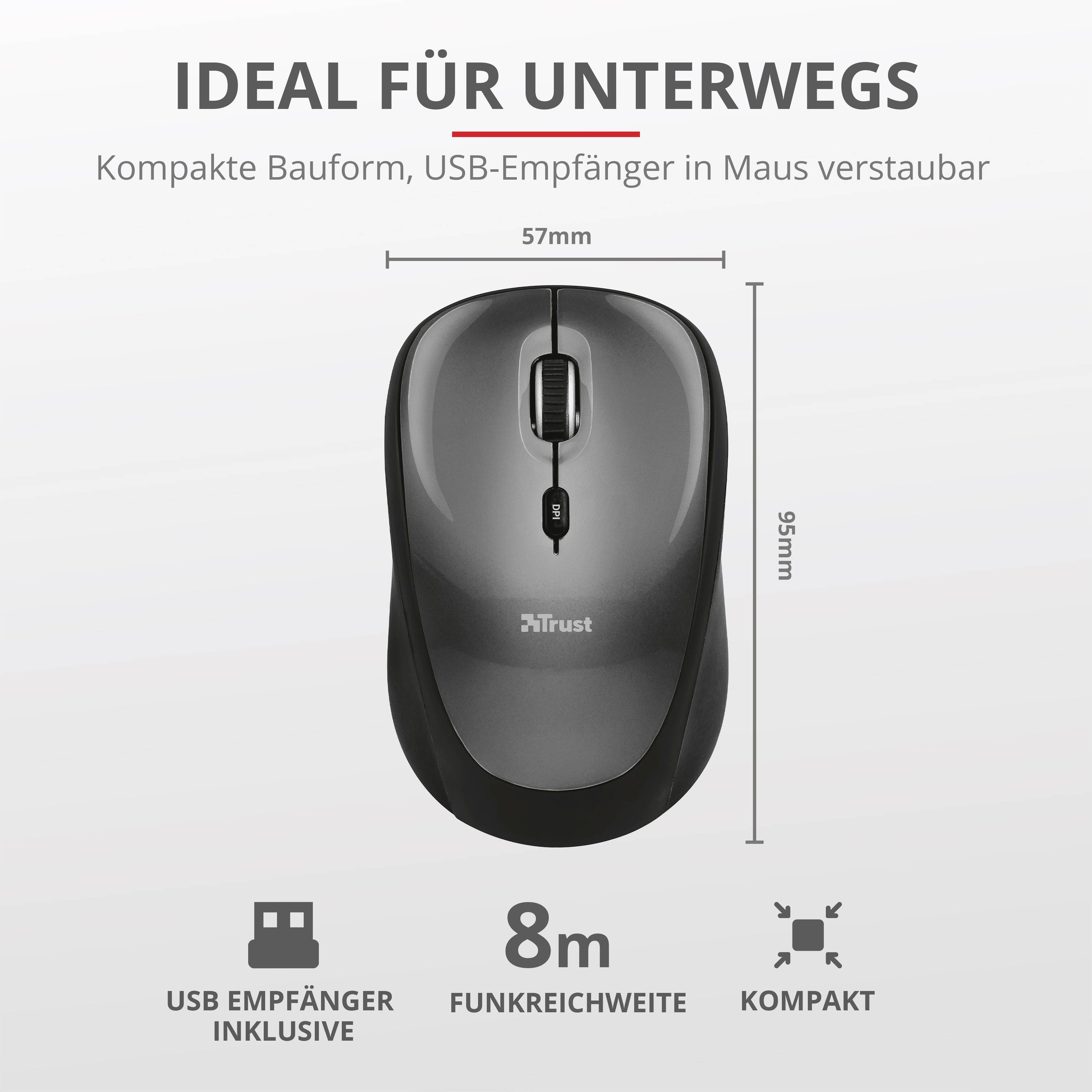 Trust Yvi Kabellose Maus Funk Optisch Schwarz 1600 dpi