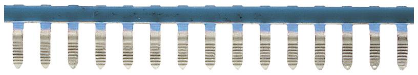 Ein blauer Steckverbinder mit mehreren Metallpins, die vertikal angeordnet sind.
