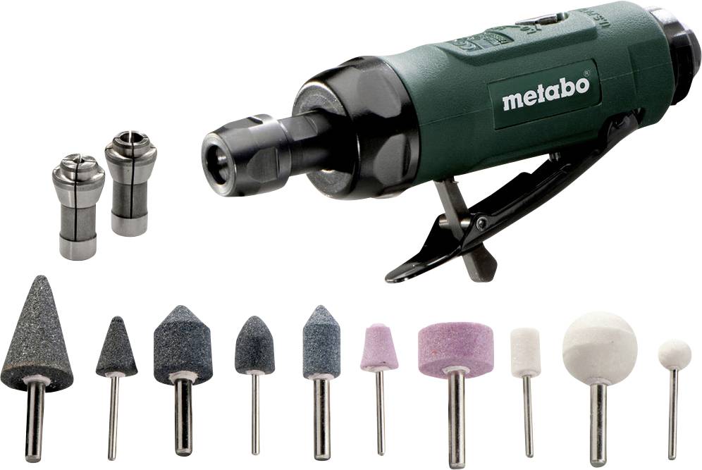 Metabo Elektroschliffmaschine mit zwei Spannzangen und einer Auswahl an verschiedenen Schleif- und Polierbits