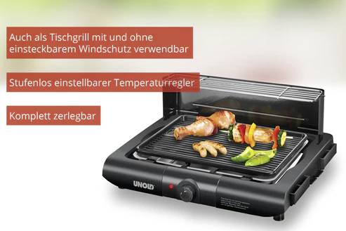 Unold Vario 58565 Elektro Grill mit manueller Temperatureinstellung Schwarz