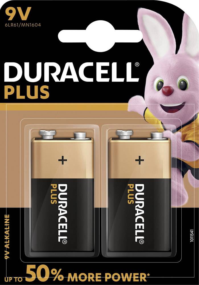 Duracell Plus 6LR61 9V Block-Batterie Alkali-Mangan 9V 2St.
