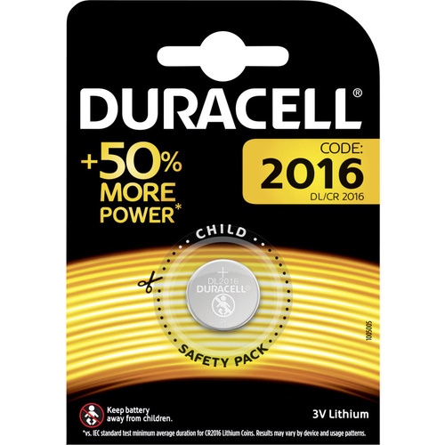 Duracell Elektro 2016 Knopfzelle CR 2016 Lithium 90 mAh 3V 1St.
