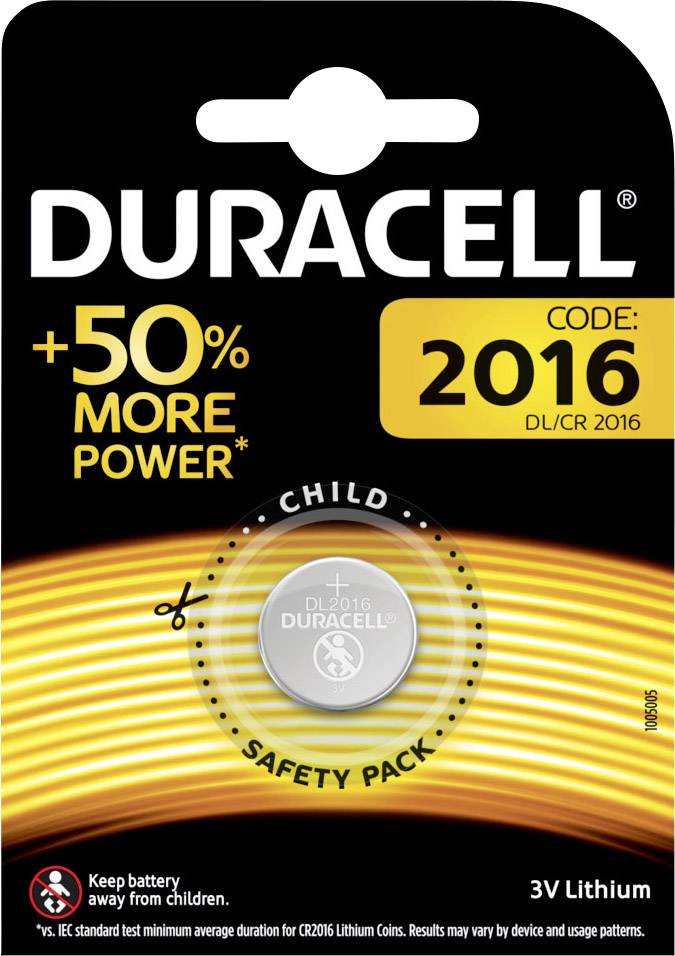 Duracell Knopfzelle CR2016 3 V 1 St. 90 mAh Lithium Elektro 2016