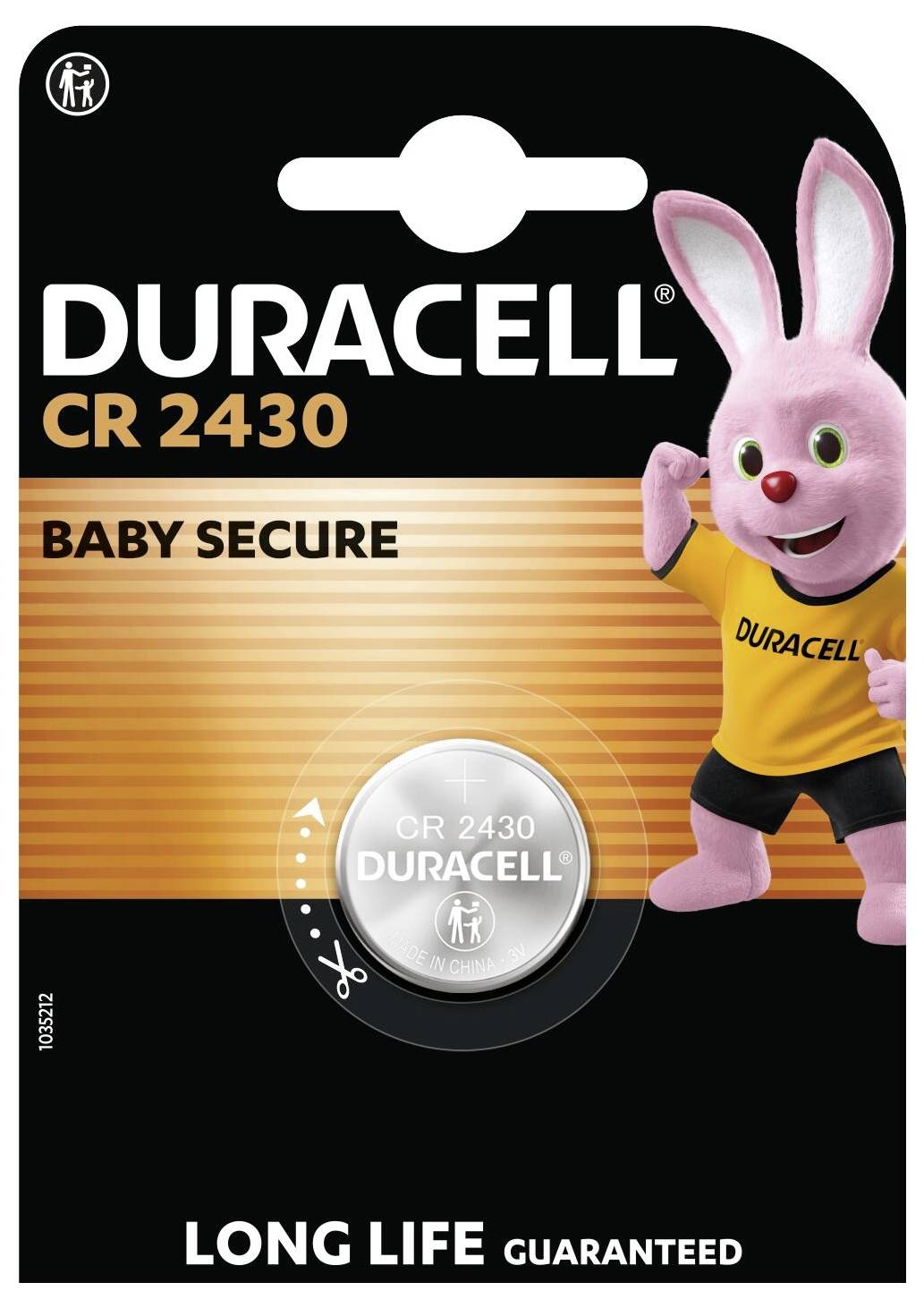 Duracell 2430 Lithium-Batterie, 3V. Verpackung betont Kindersicherheit. Entworfen für lange Haltbarkeit und Zuverlässigkeit.