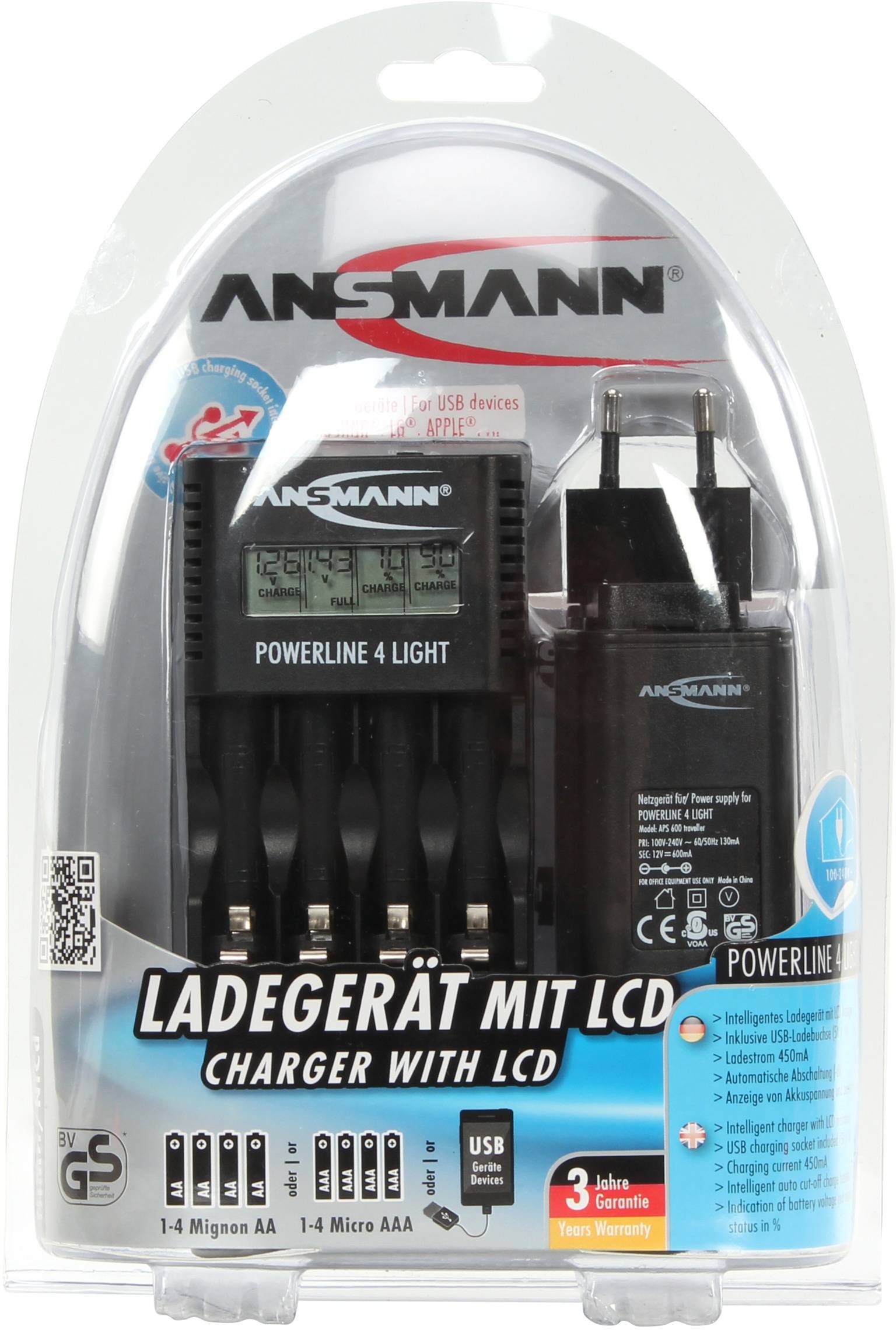 Ansmann Powerline 4 light Rundzellen-Ladegerät NiCd, NiMH Micro (AAA), Mignon (AA)