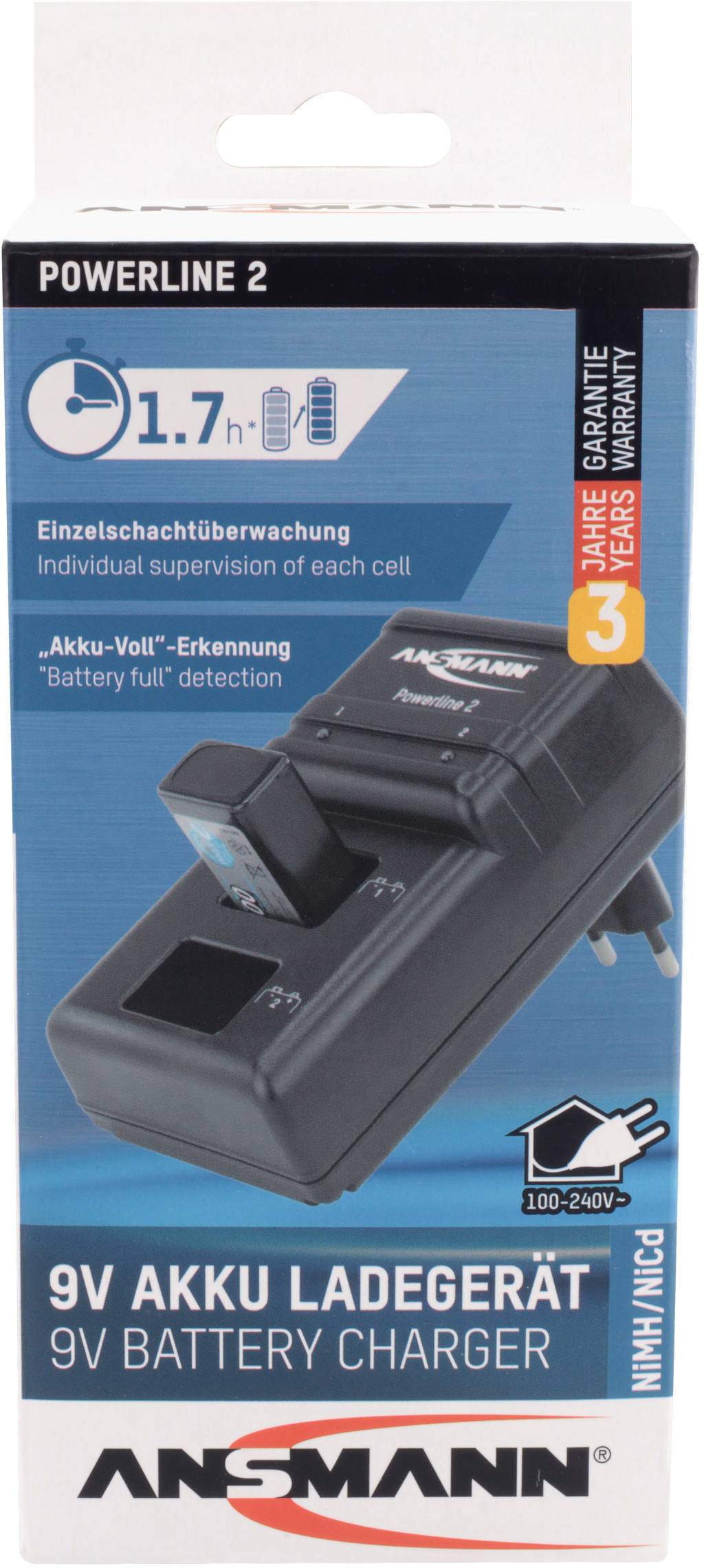 Ansmann Powerline 2 9V-Block-Ladegerät NiCd, NiMH 9V Block