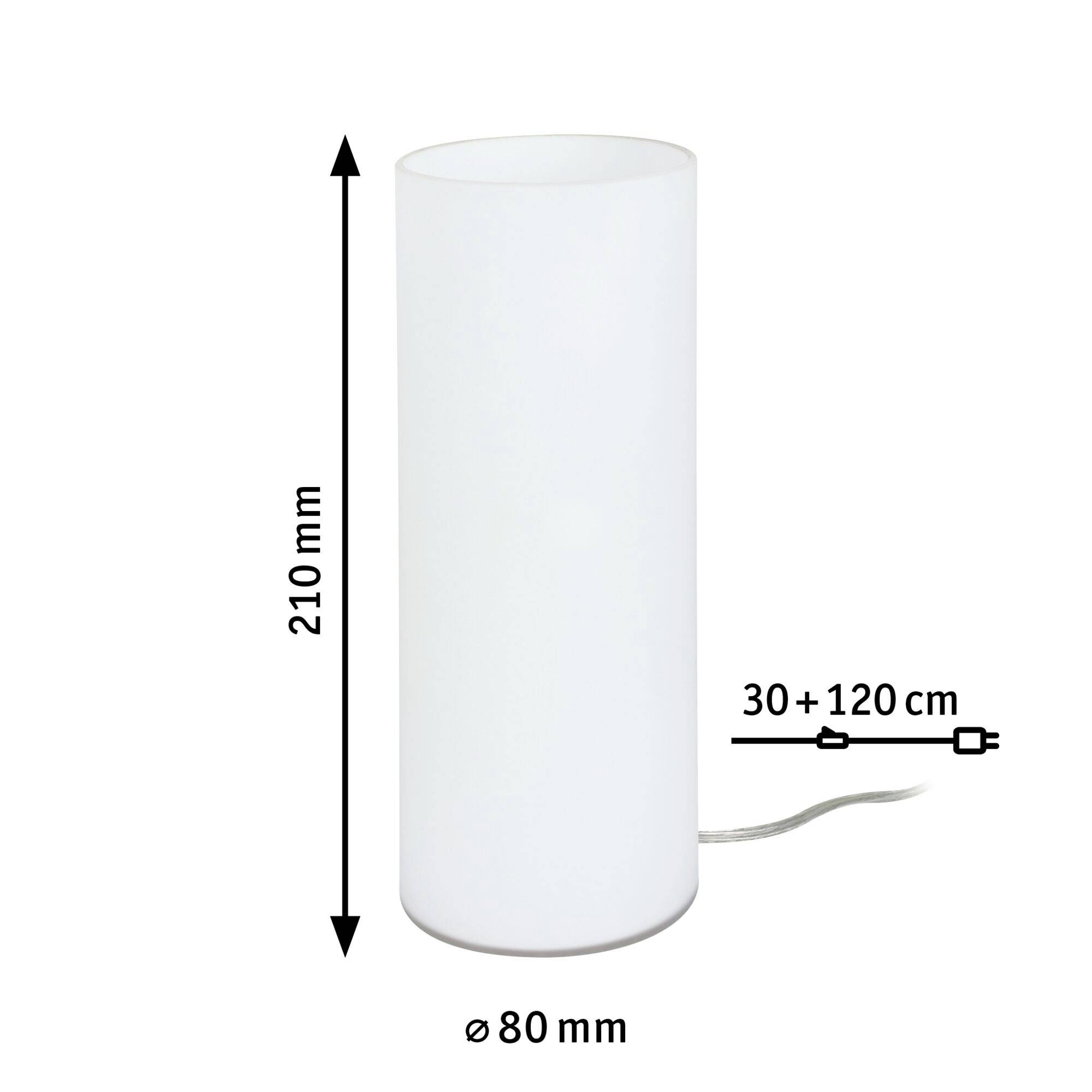 Eine zylindrische Tischlampe, 210 mm hoch, Durchmesser 80 mm, mit Kabel 150 cm lang.