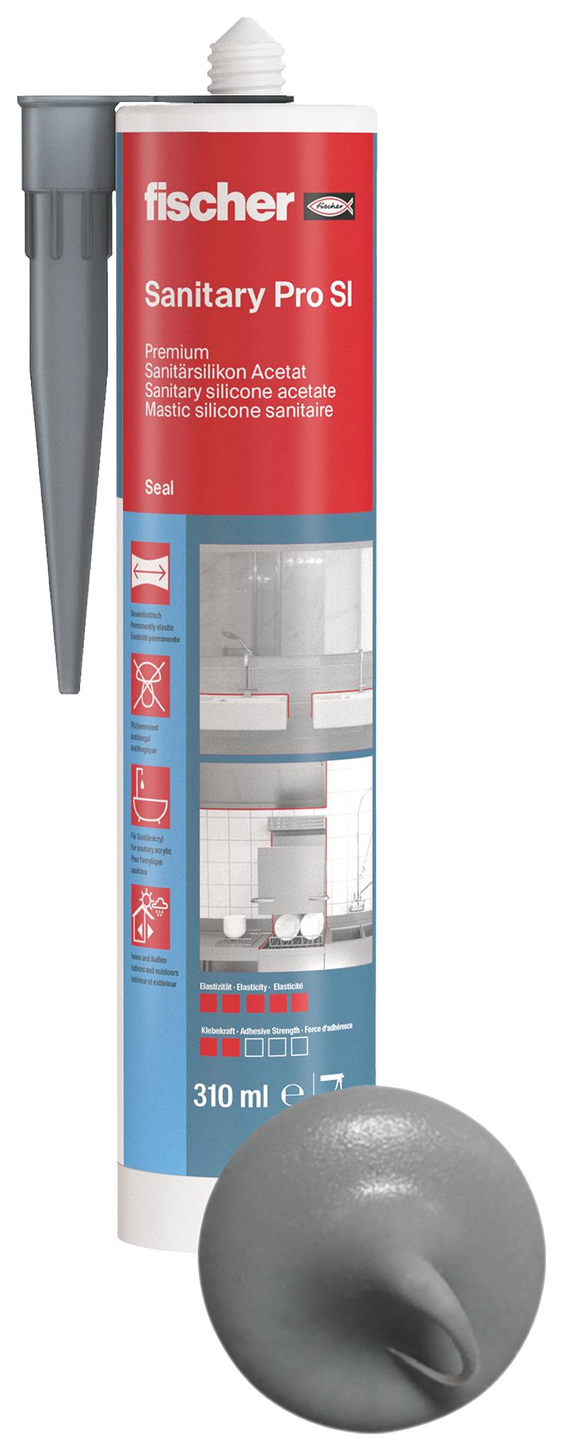 Fischer DSSA Sanitär-Silikon Herstellerfarbe Dunkelgrau 053105 310 ml