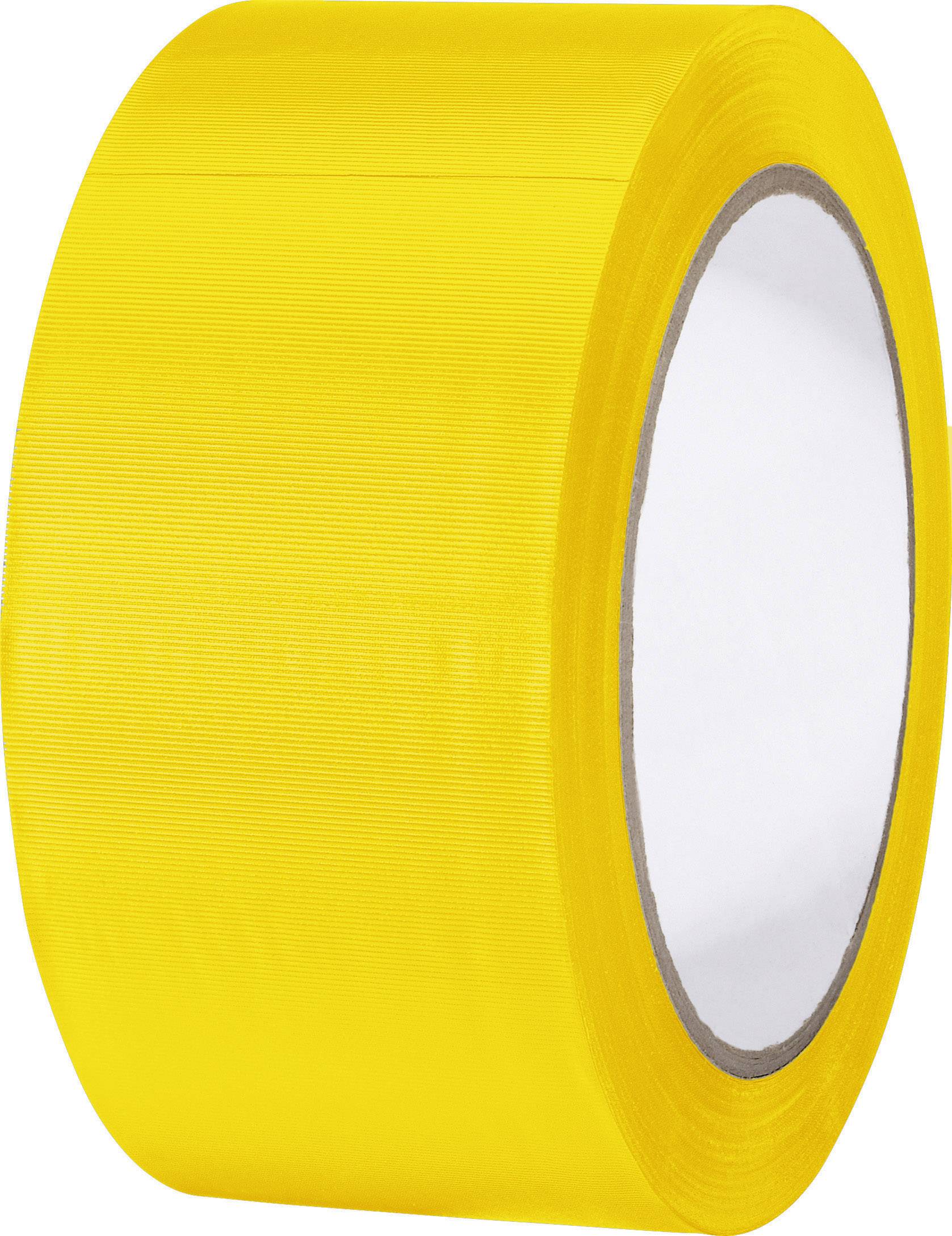 Gelbe Klebebandrolle, aufrecht stehend.