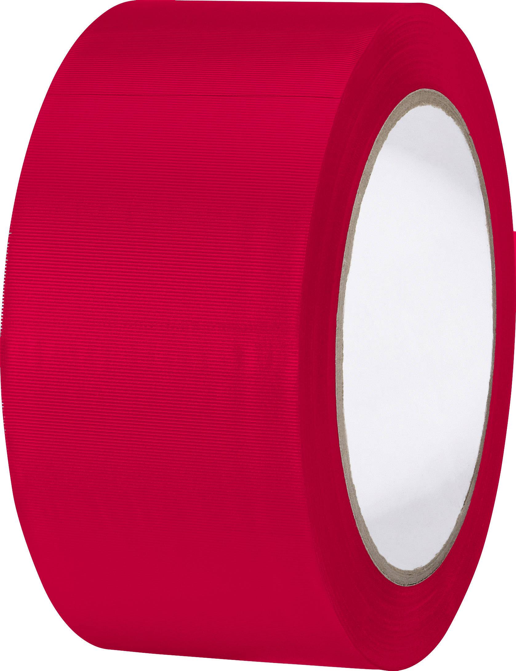 Rolle rotes Klebeband, unverpackt, aufrecht stehend.