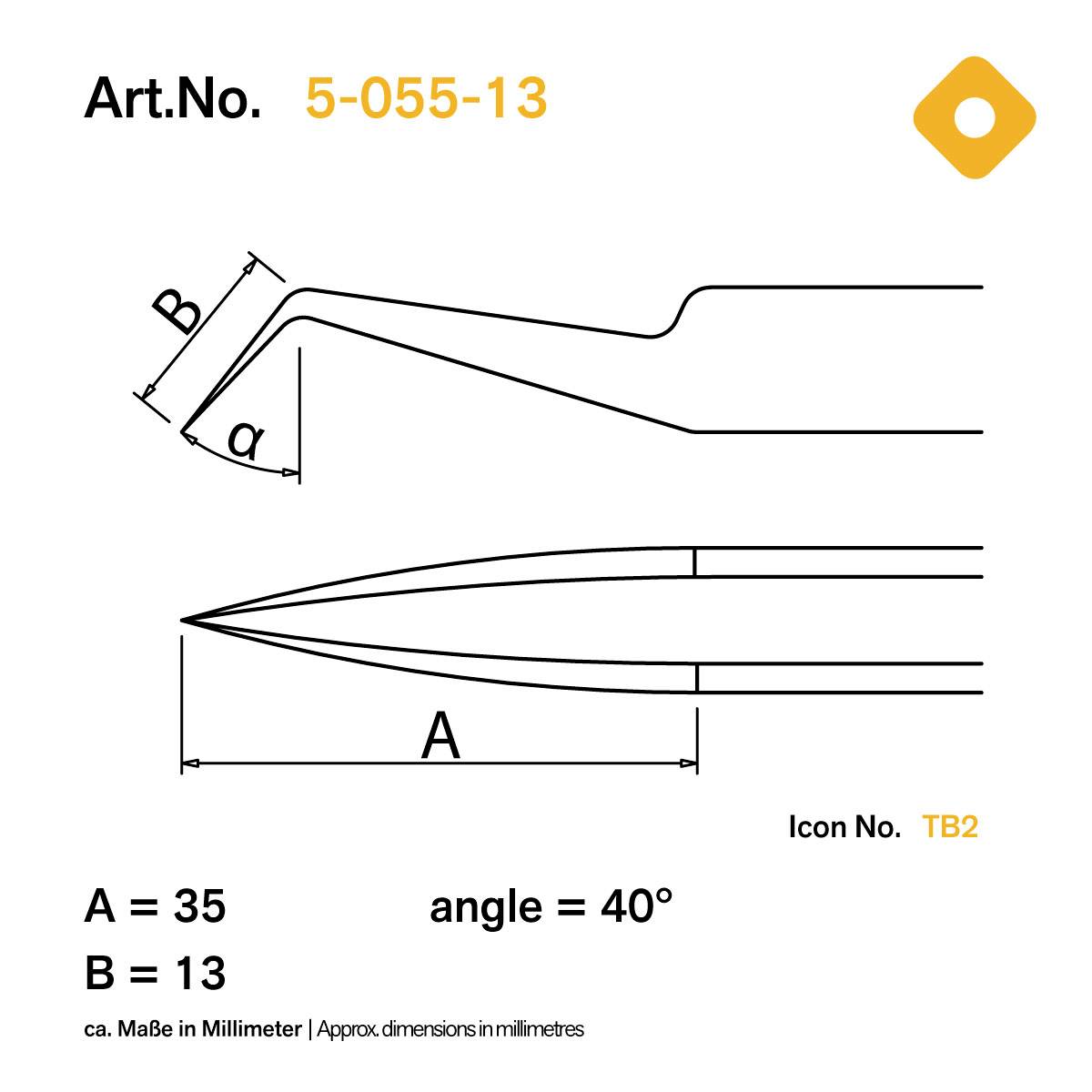Bernstein Tools for Electronics 5-055-13 SMD-Pinzette 7a SA-ESD Sichelspitze, Super-spitz 120mm