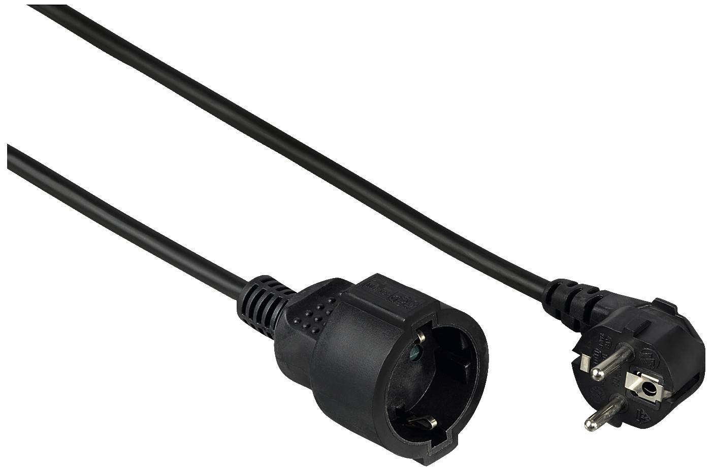 Ein schwarzes Verlängerungskabel mit Schuko-Stecker und Kupplung.